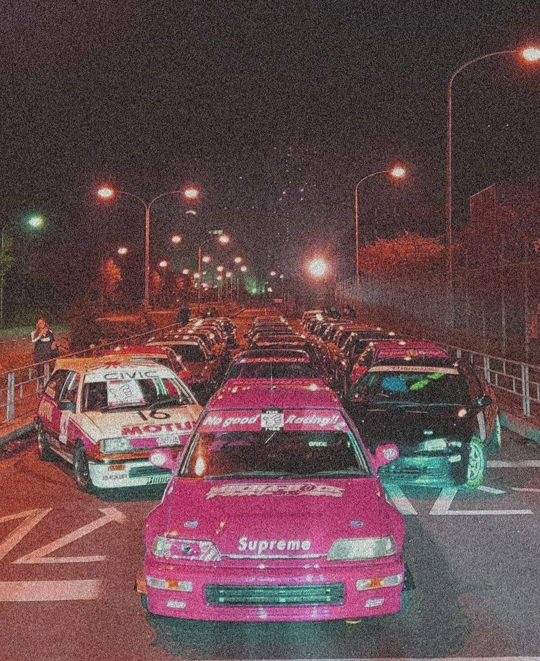 Зернистые JDM машины ночью Обои