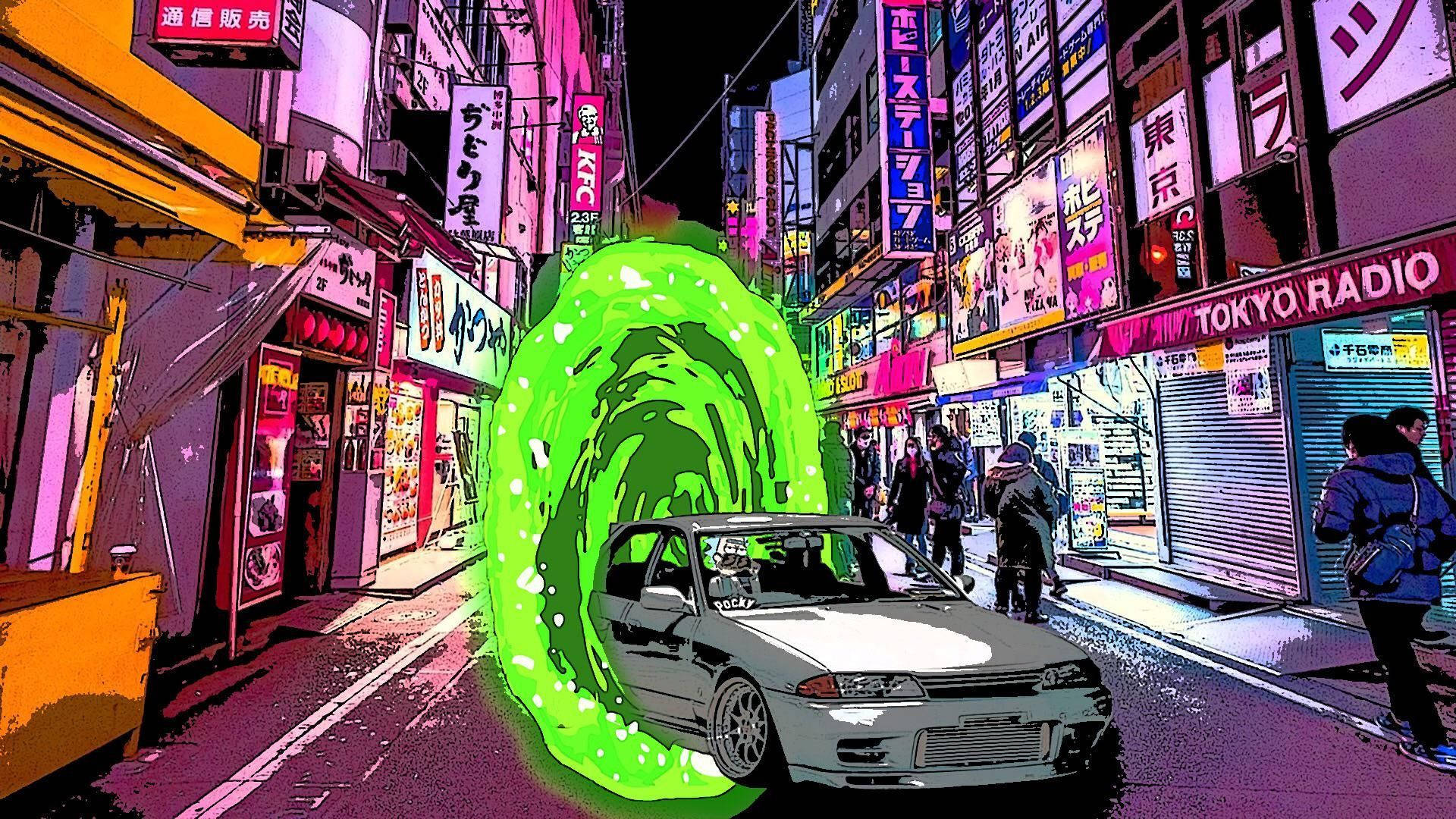 JDM Эстетика Рик и Морти арт Обои