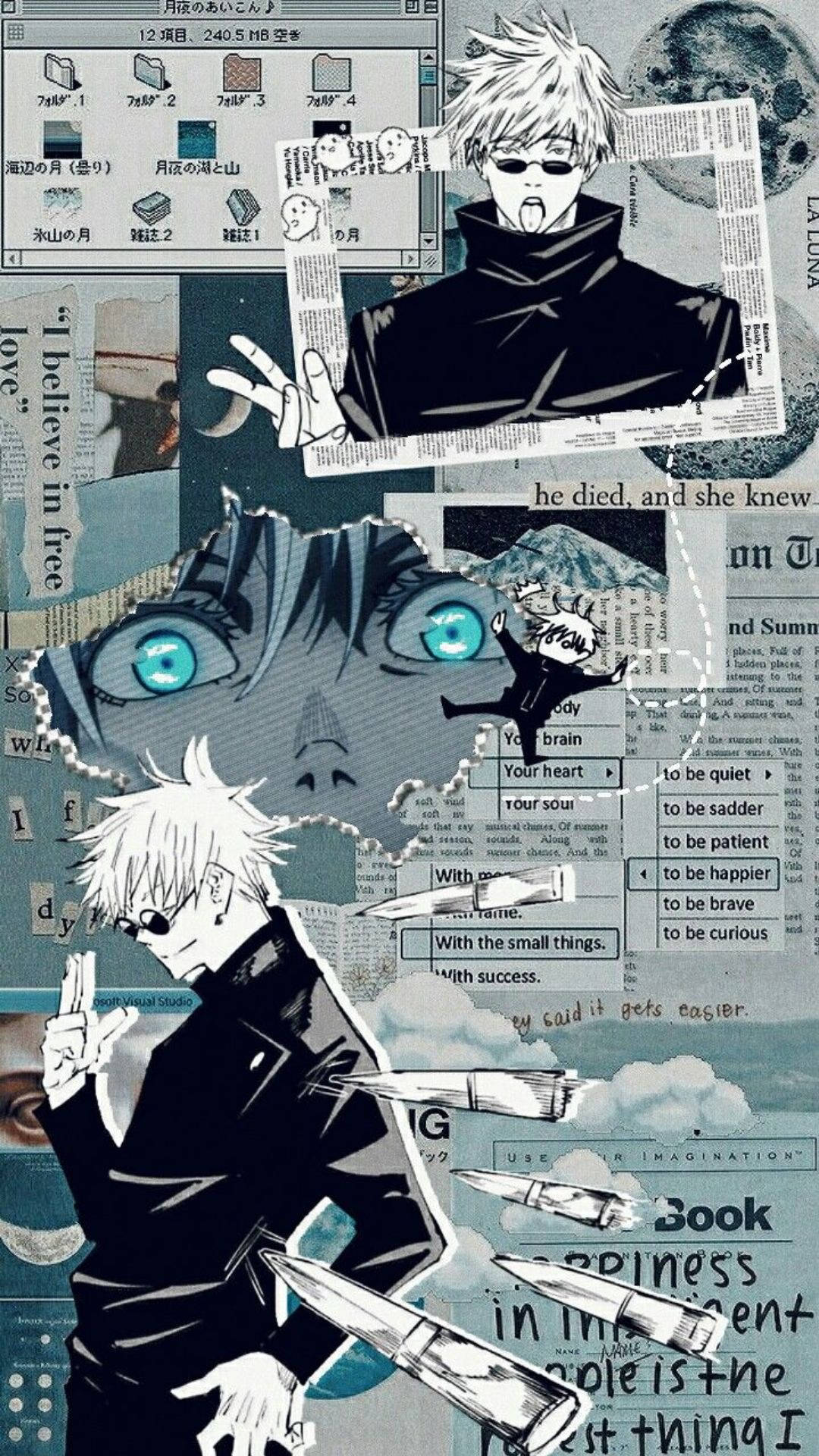 Синий Сатору Годзё скрапбук коллаж Jujutsu Kaisen для телефона Обои