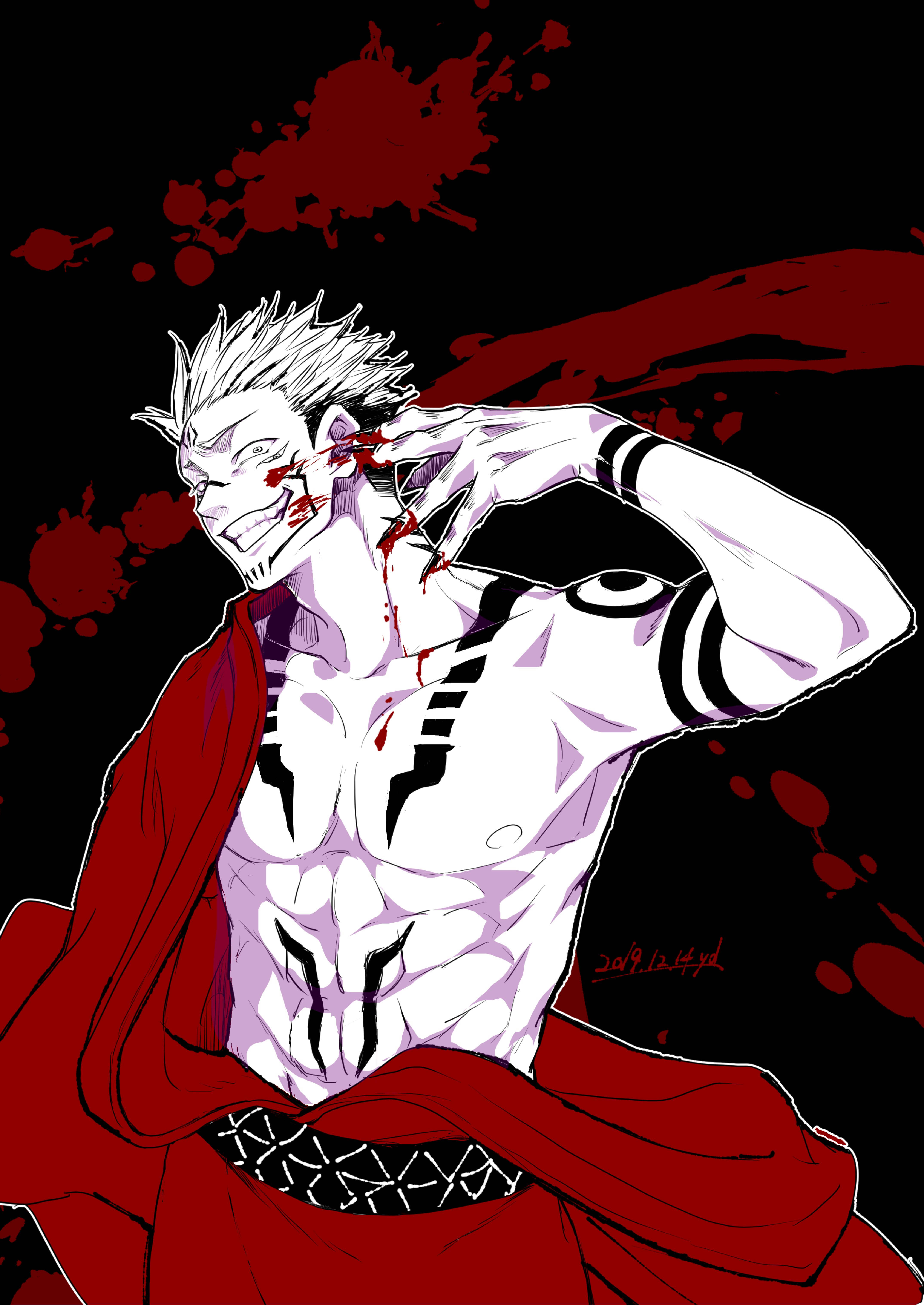Сукуна из Jujutsu Kaisen в красном юкате Обои