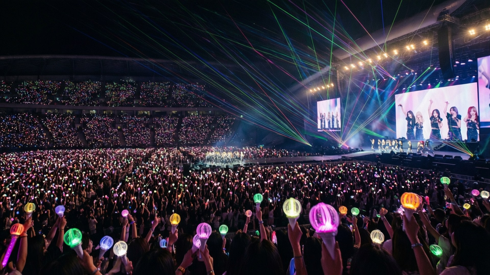 Океан светящихся палочек на K-pop концерте Обои