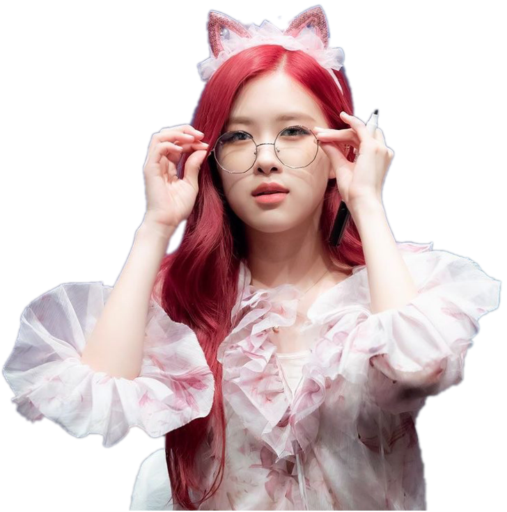Рыжеволосая k-pop звезда с кошачьими ушками и очками Обои