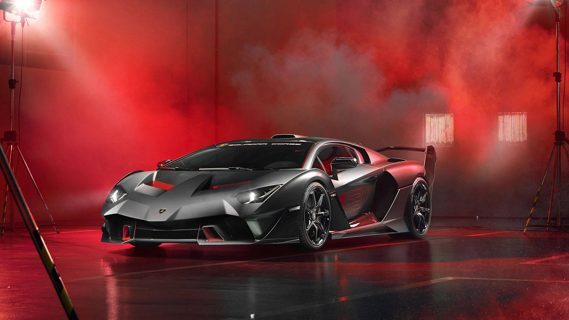 Красный дым черный Lamborghini Обои