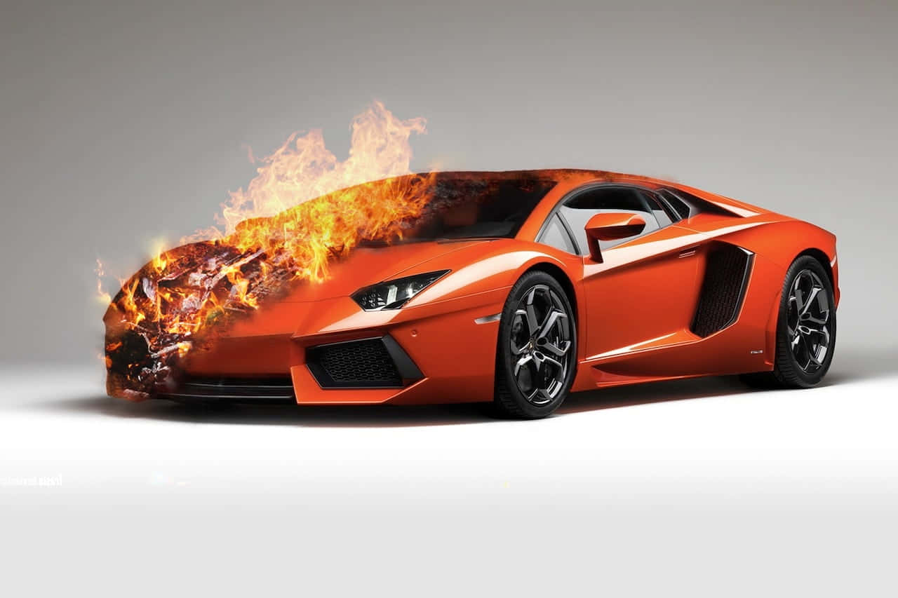 Оранжевый Lamborghini в огне Обои