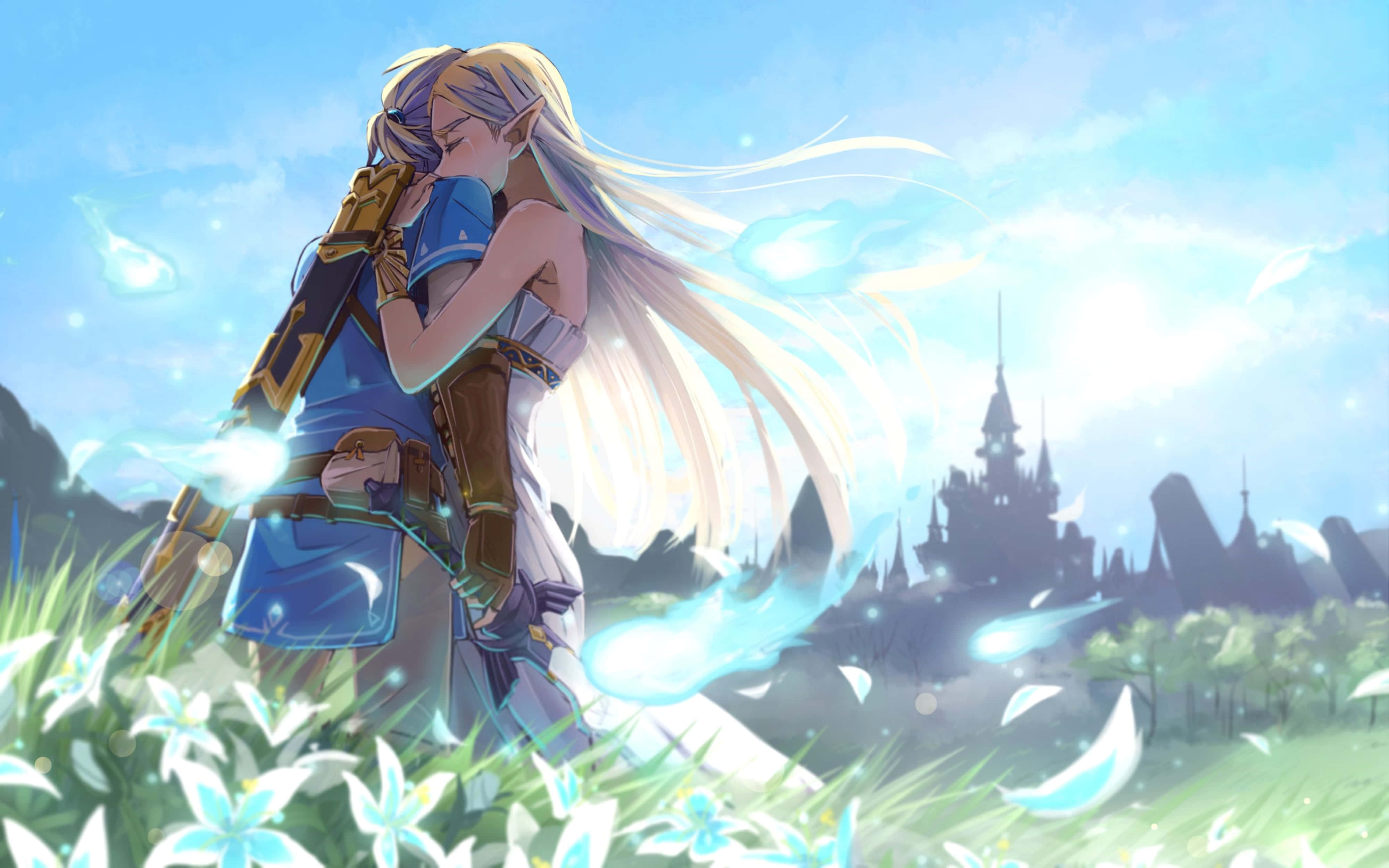 Объятия Линка и Зельды, Legend of Zelda: Breath of the Wild, 4K Обои