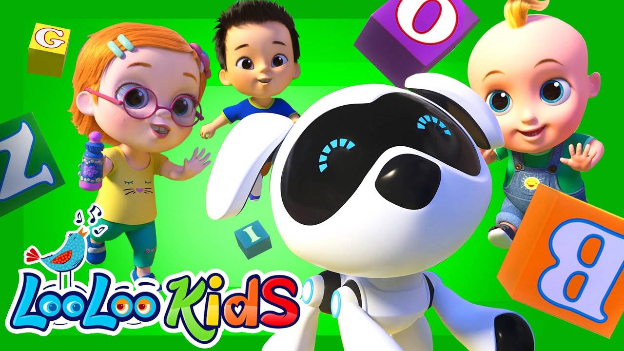 Дети Looloo Kids гоняются за роботом-собакой Обои