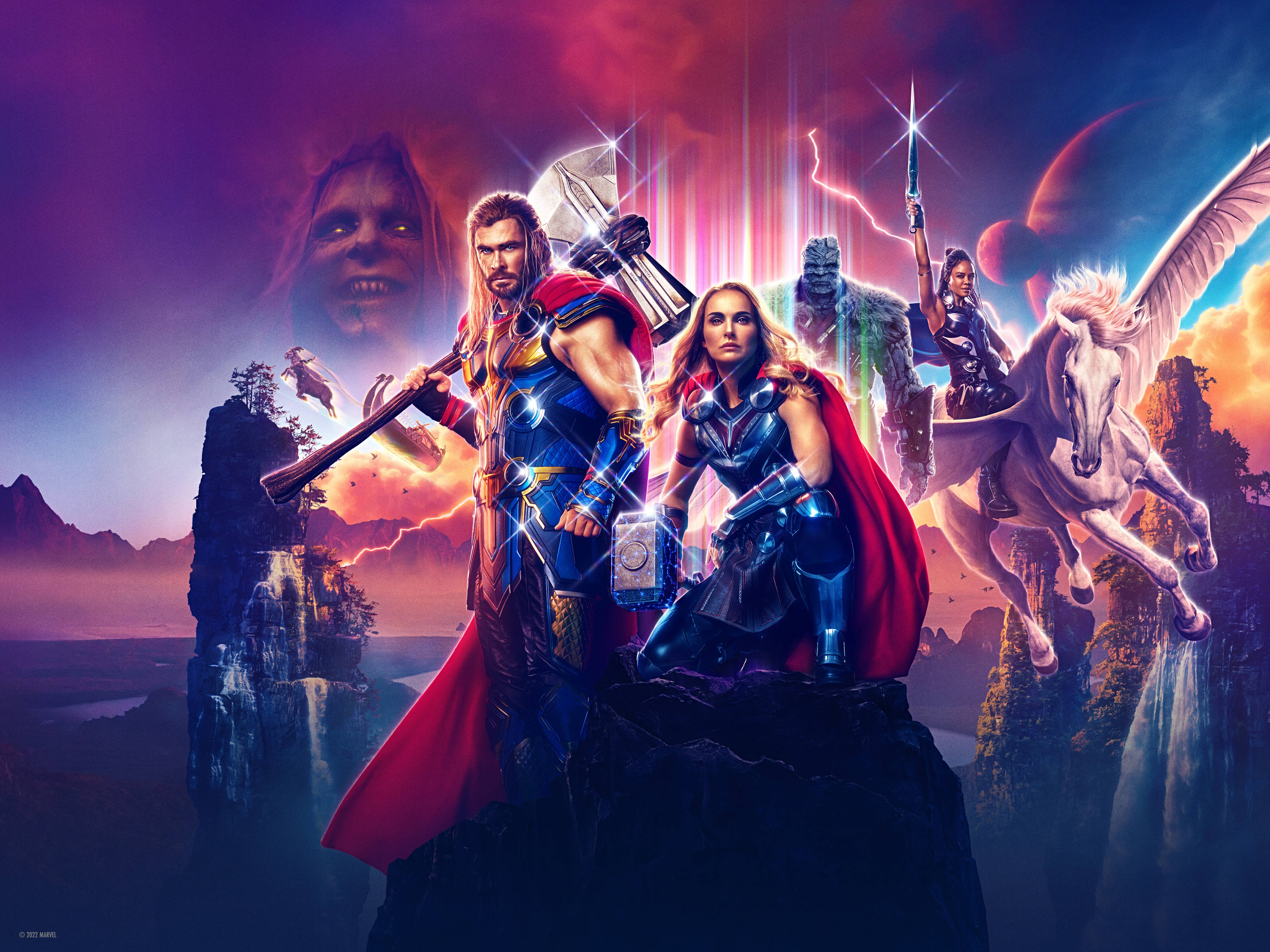 Драматичный ретро-обои Love and Thunder Marvel для ноутбука Обои