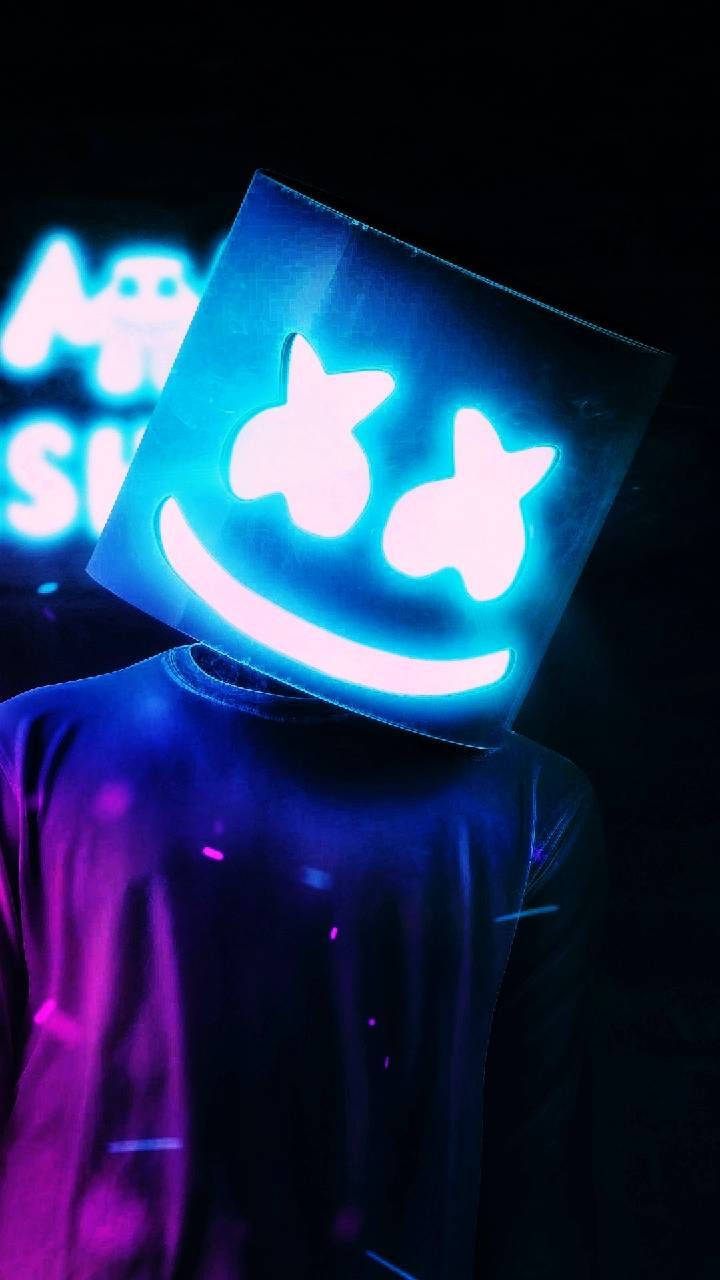 Черный неоновый шлем Marshmello Обои