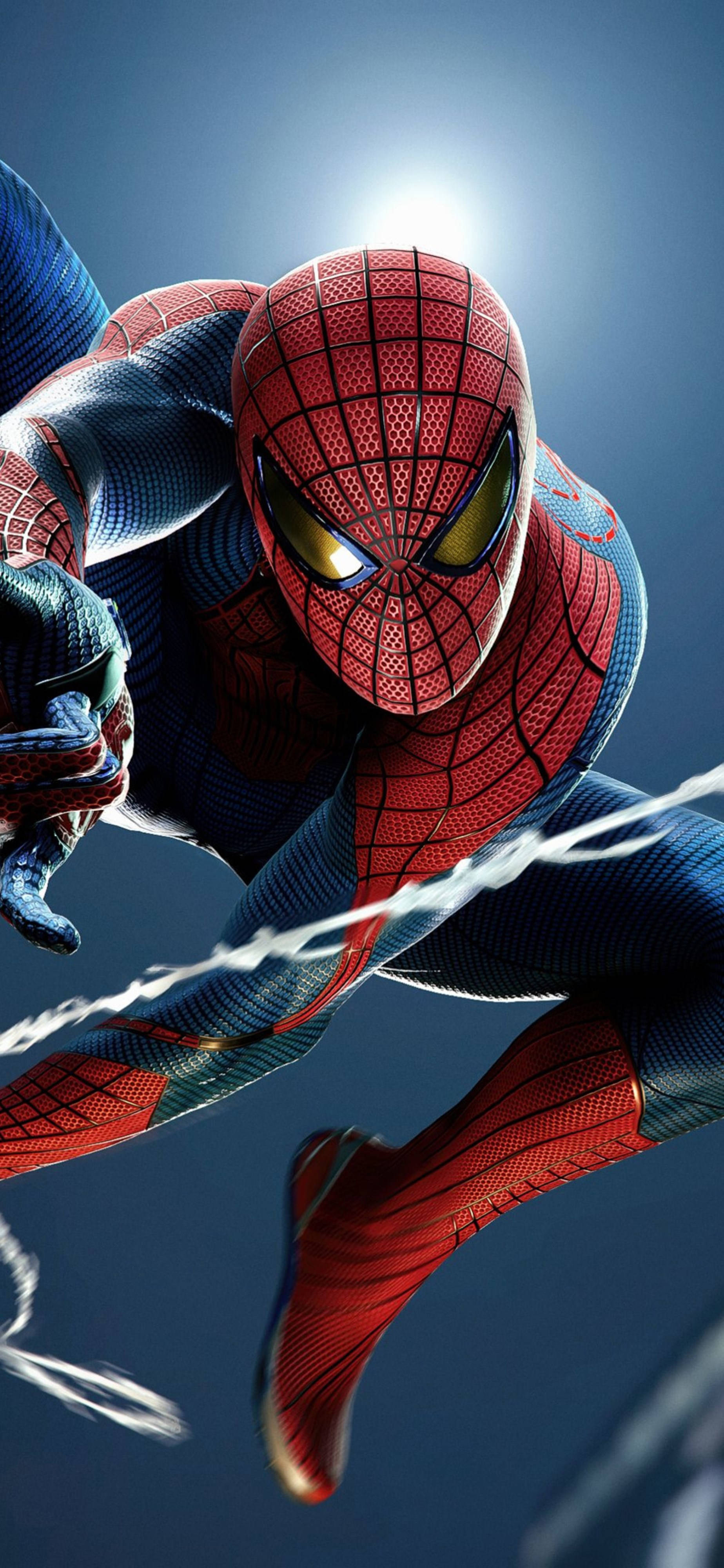 Человек-паук из Marvel раскачивается на паутине 4K для телефона Обои