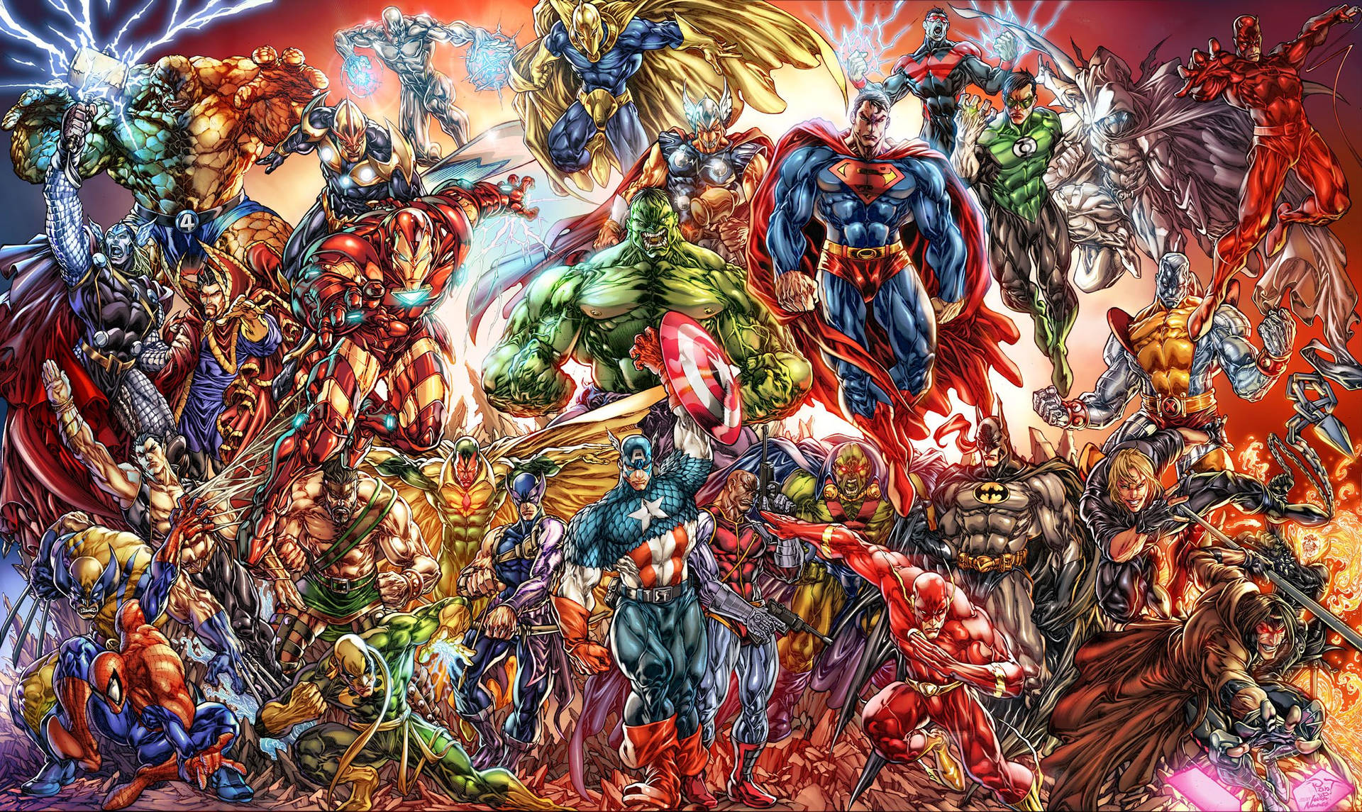 Marvel Comics в ярких цветах и светящемся рисунке.
