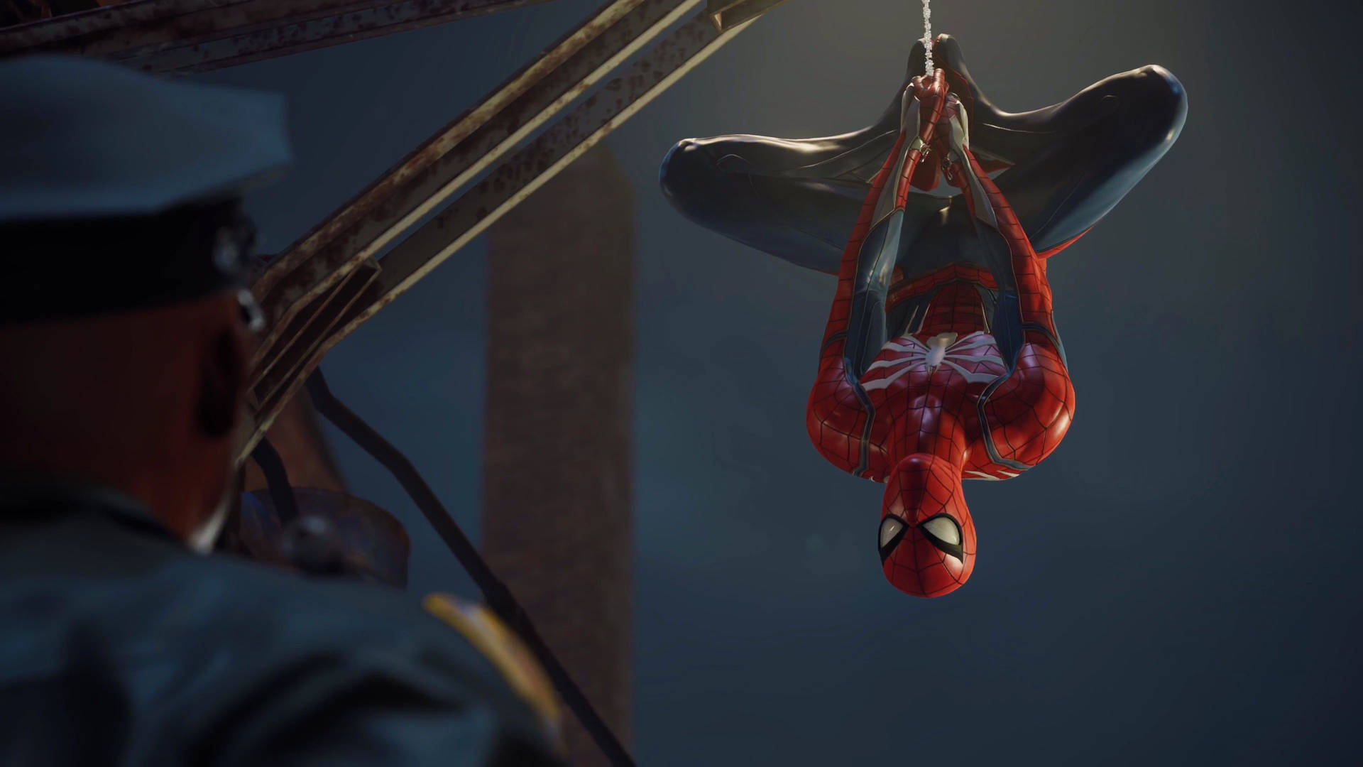 Marvel Человек-паук висит вниз головой 4K PS4 — Человек-паук Обои