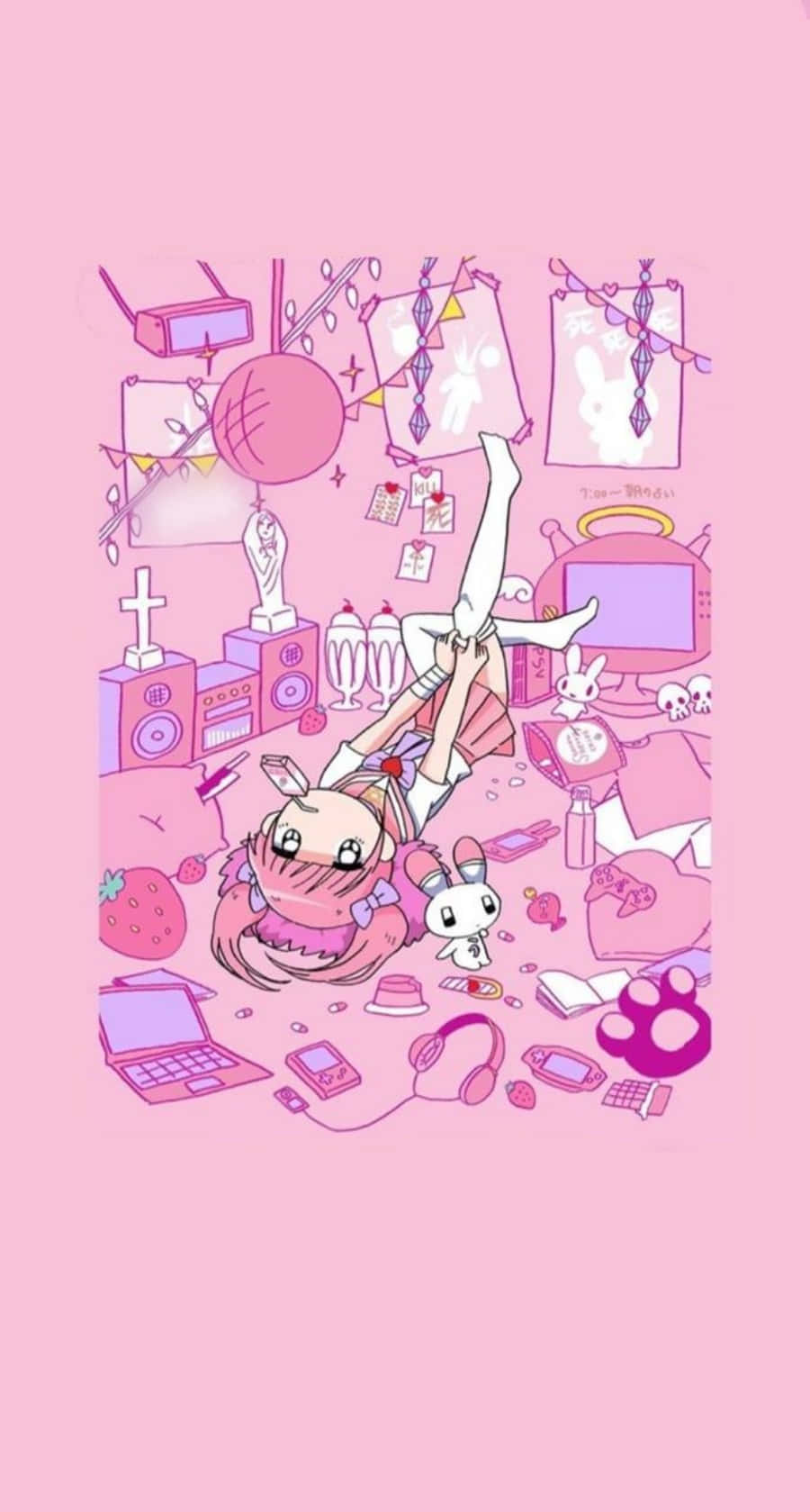 Эстетичный розовый кавай Menhera-chan Обои