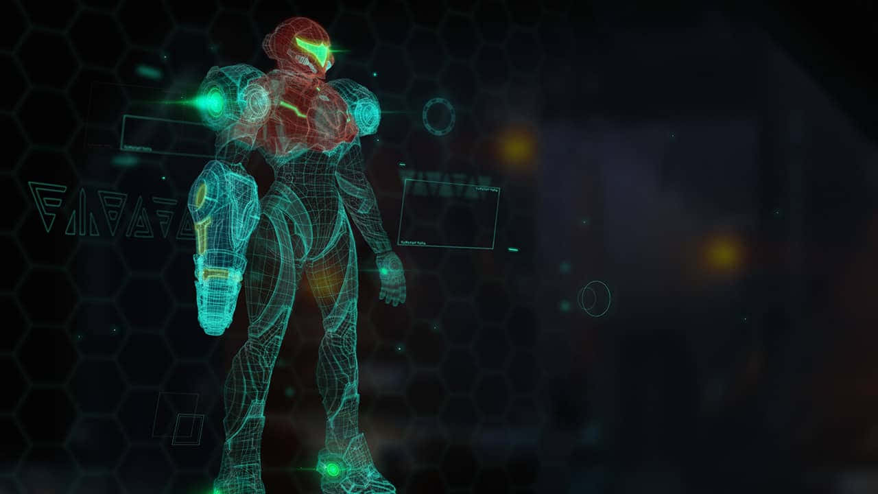 Metroid Dread Самус Аран неоновый синий Обои