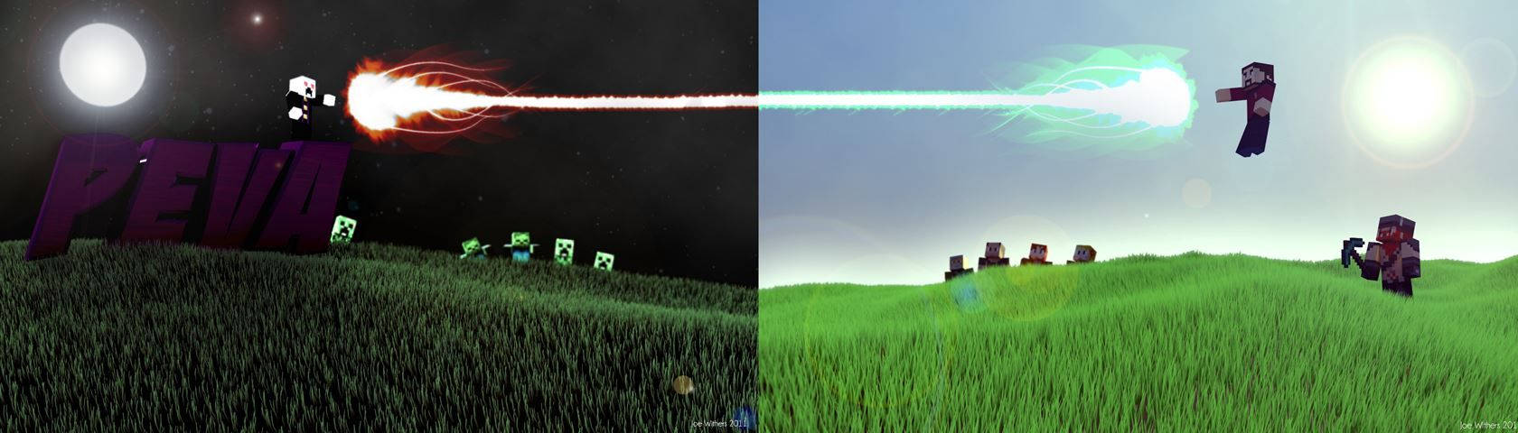 Слитые огненные шары над миром Minecraft Обои