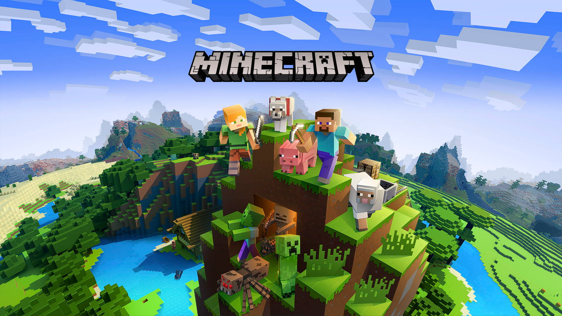 Пейзаж Minecraft и название Обои