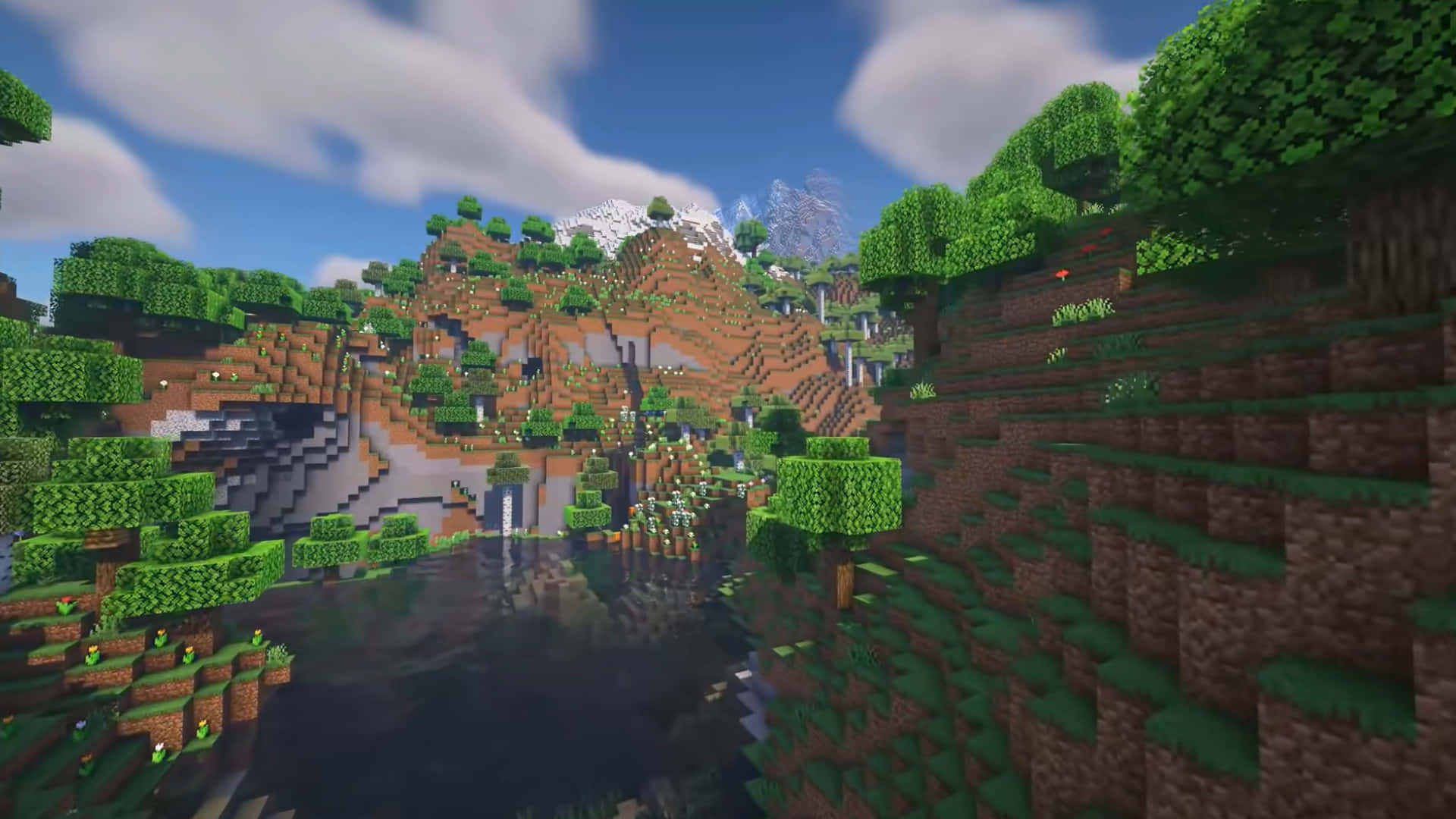 Гора с рекой в Minecraft Обои
