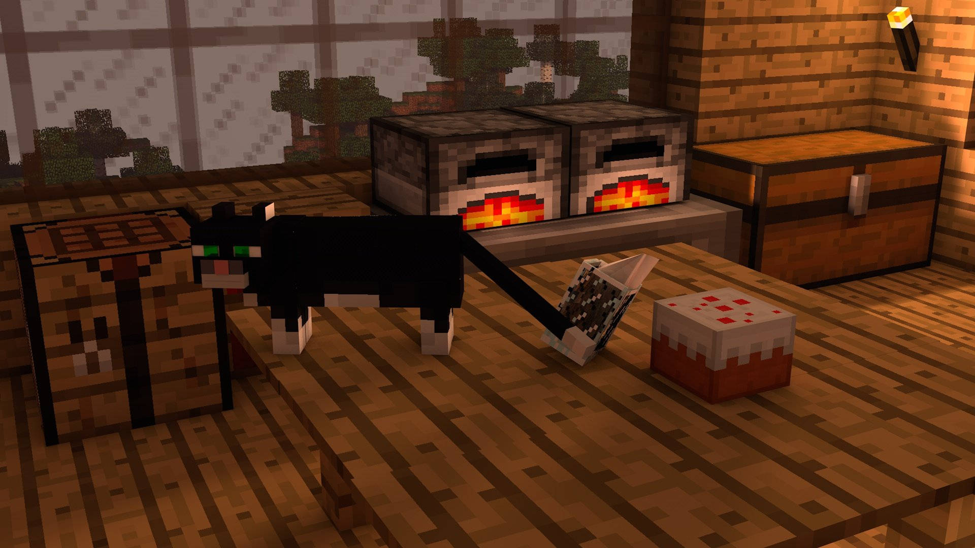 Minecraft Эстетика Черный Кот в Коробках Обои