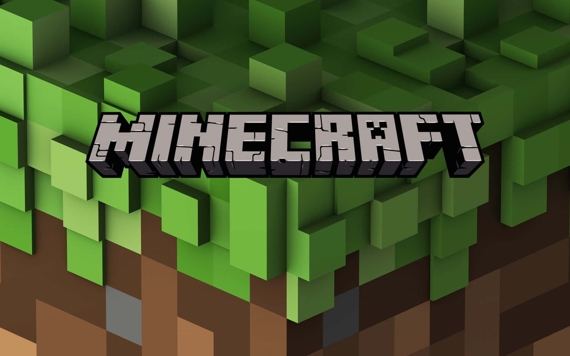 Логотип Minecraft на пиксельной траве Обои