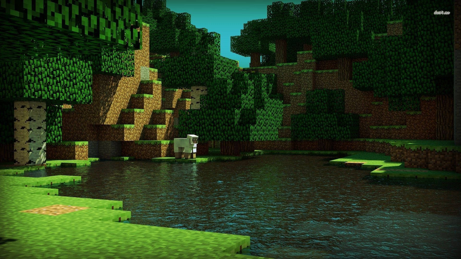 Исследуйте зеленые луга мира Minecraft Обои