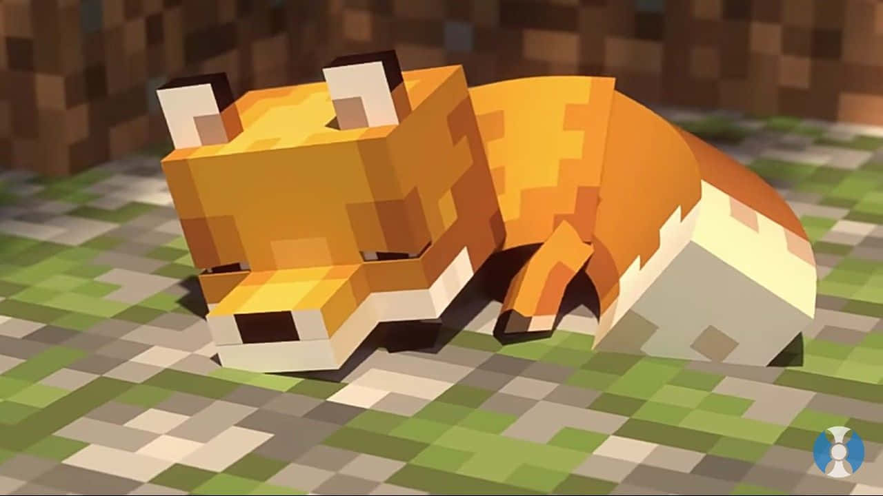Милый спящий лис из Minecraft Обои
