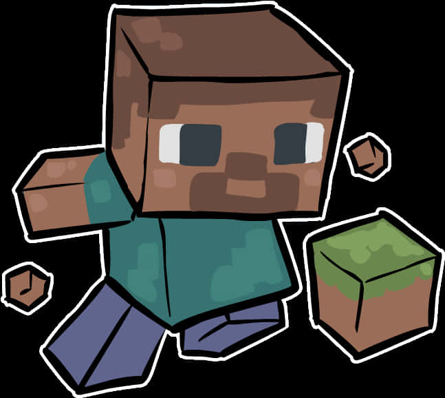 Персонаж и блоки Minecraft в векторном стиле Обои