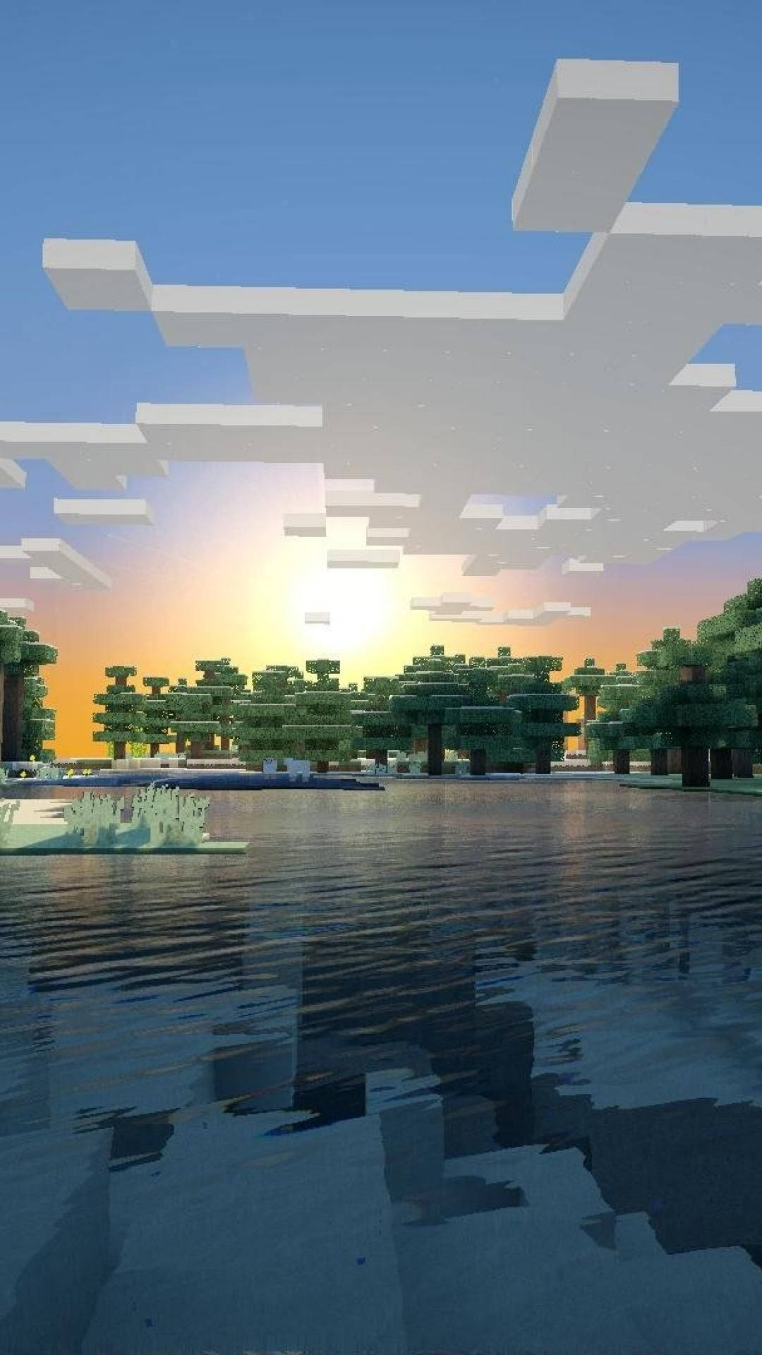 Вид природы из Minecraft на телефон Обои