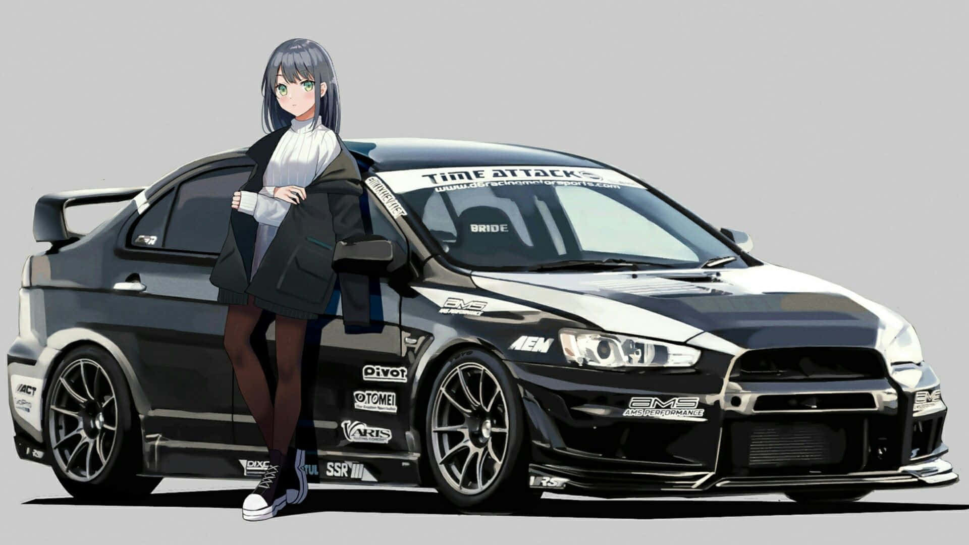 Mitsubishi Lancer Evolution JDM аниме девушка Обои