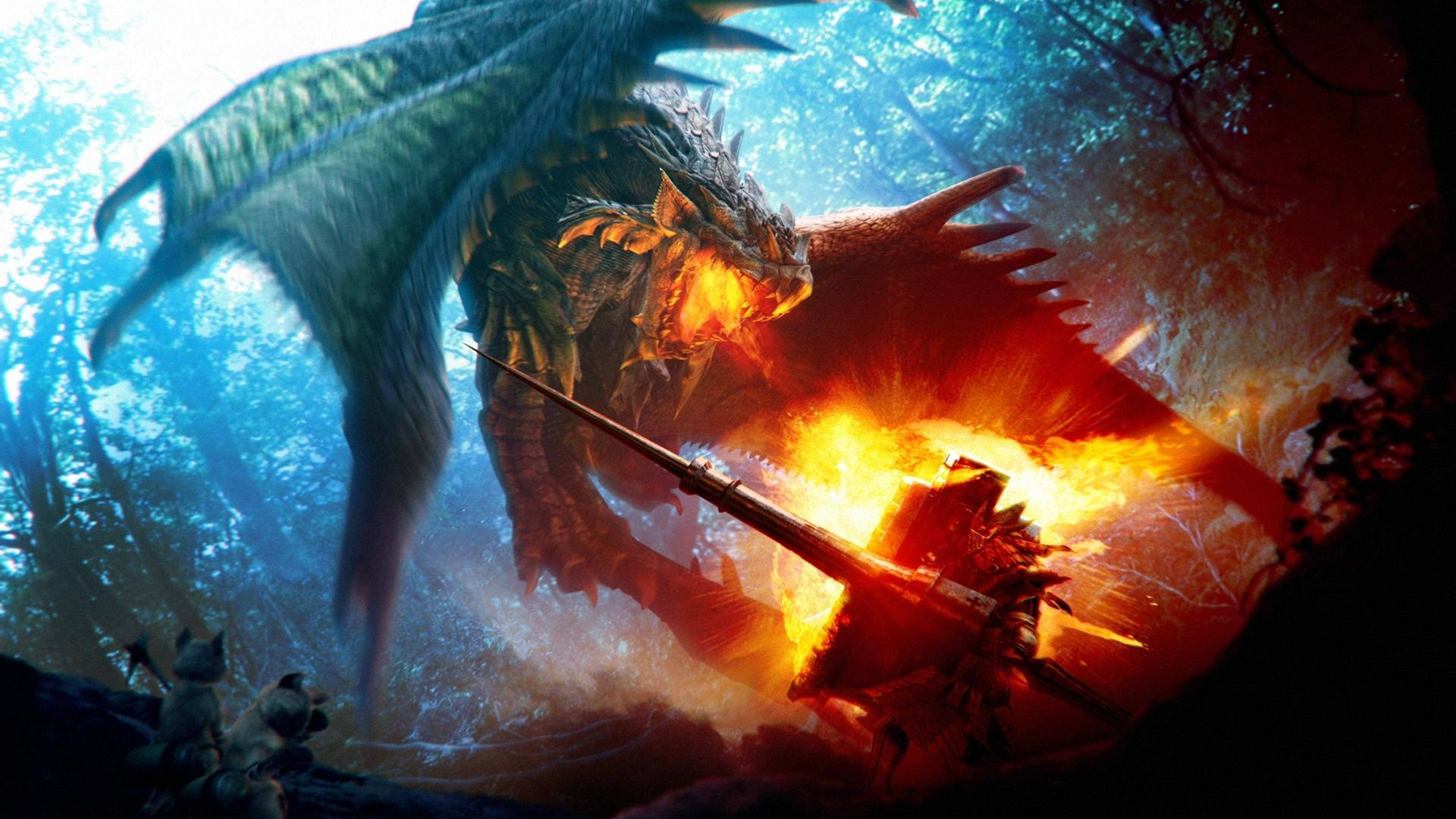 Monster Hunter 4K Драконье пламя Обои