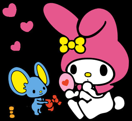 My Melody и друг с воздушными шарами-сердечками Обои