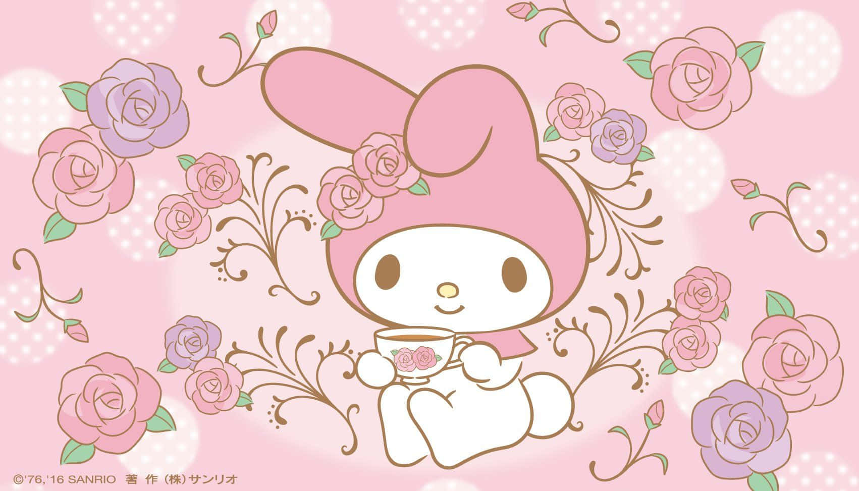 My Melody рабочий стол розовые и фиолетовые цветы Обои
