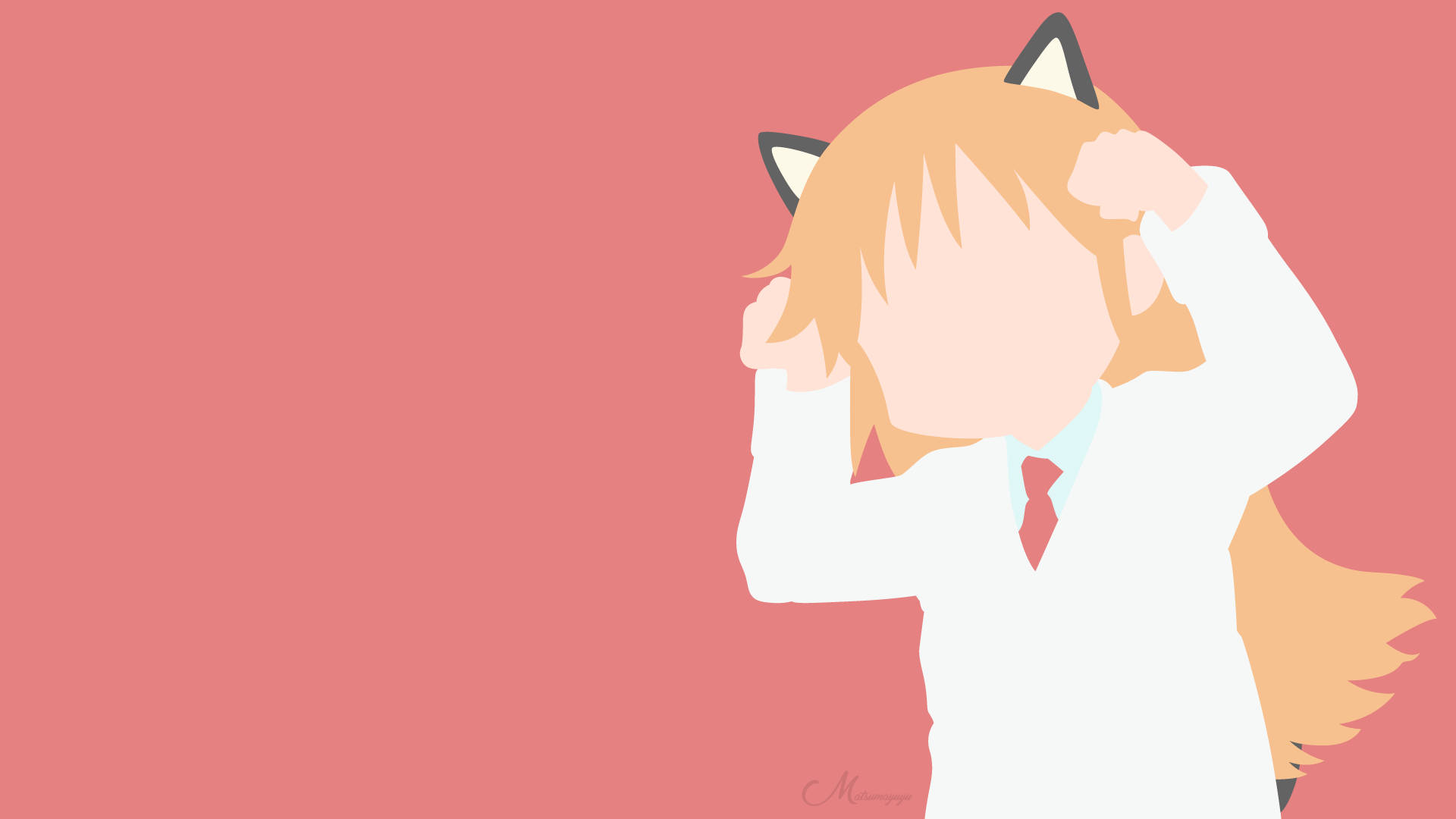 Красный минималистичный Хакасе с кошачьими ушками из Nichijou Обои