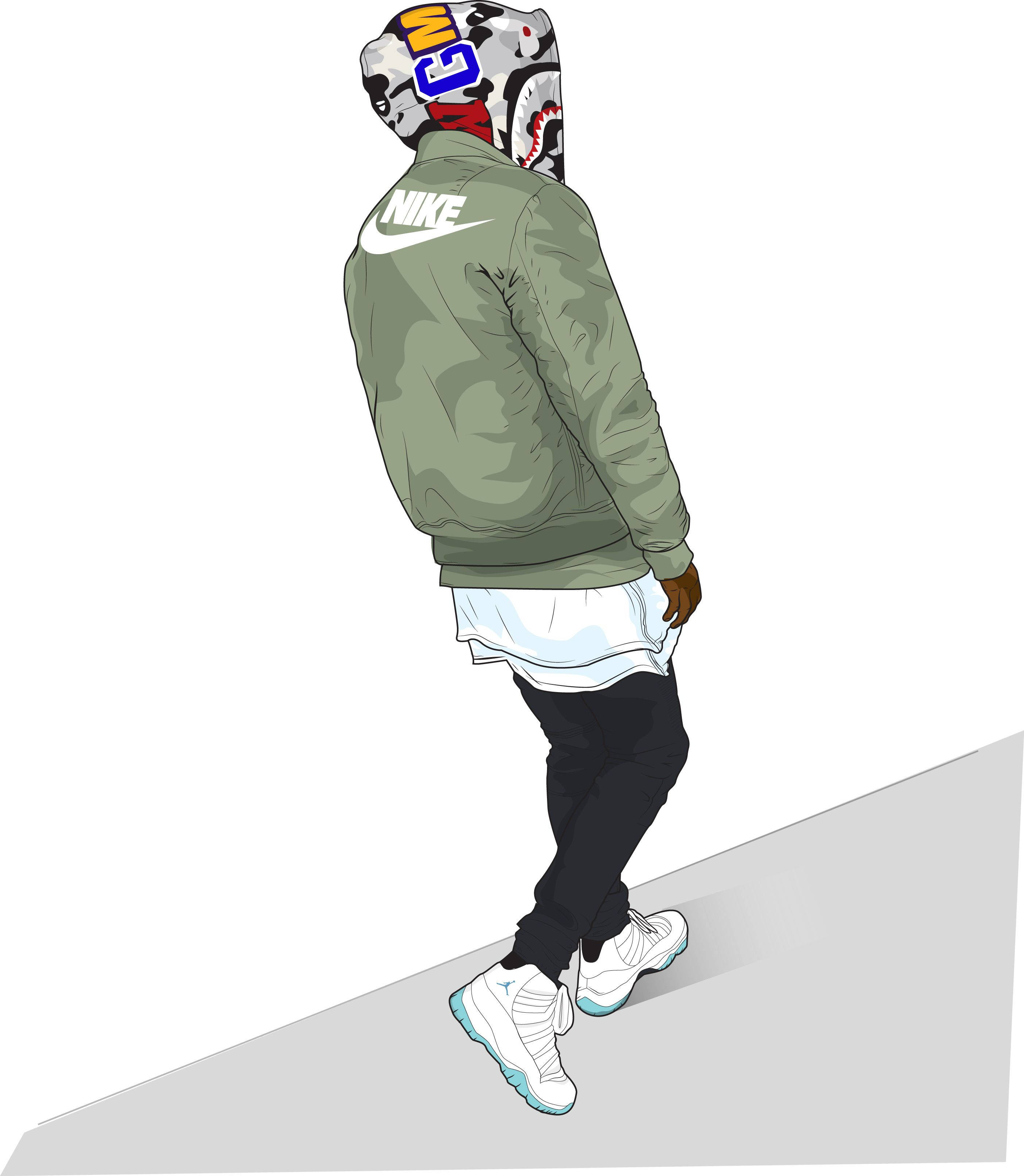 Человек в капюшоне в стиле Nike Cartoon Art Обои