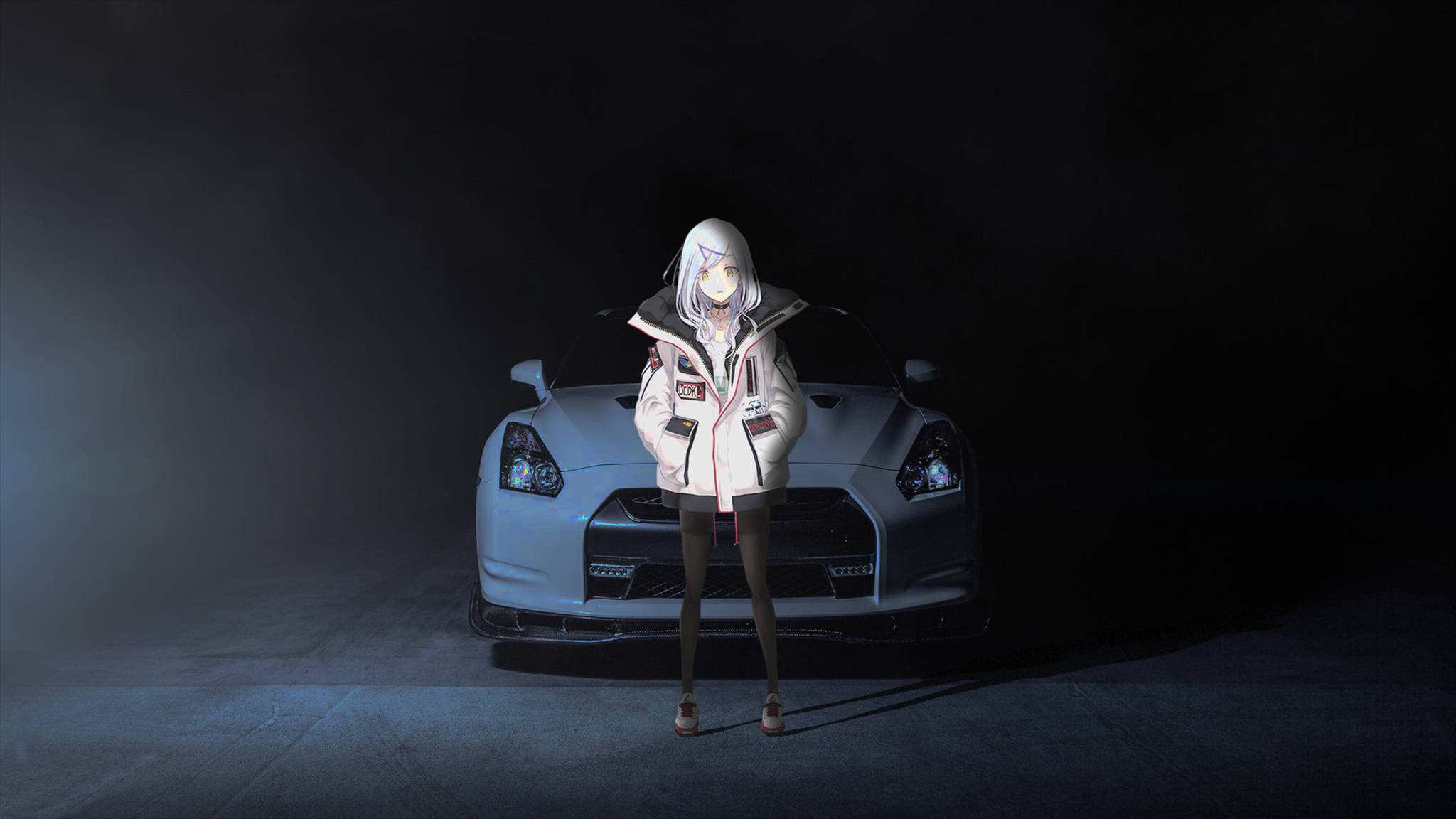 Белое аниме-авто Nissan Обои