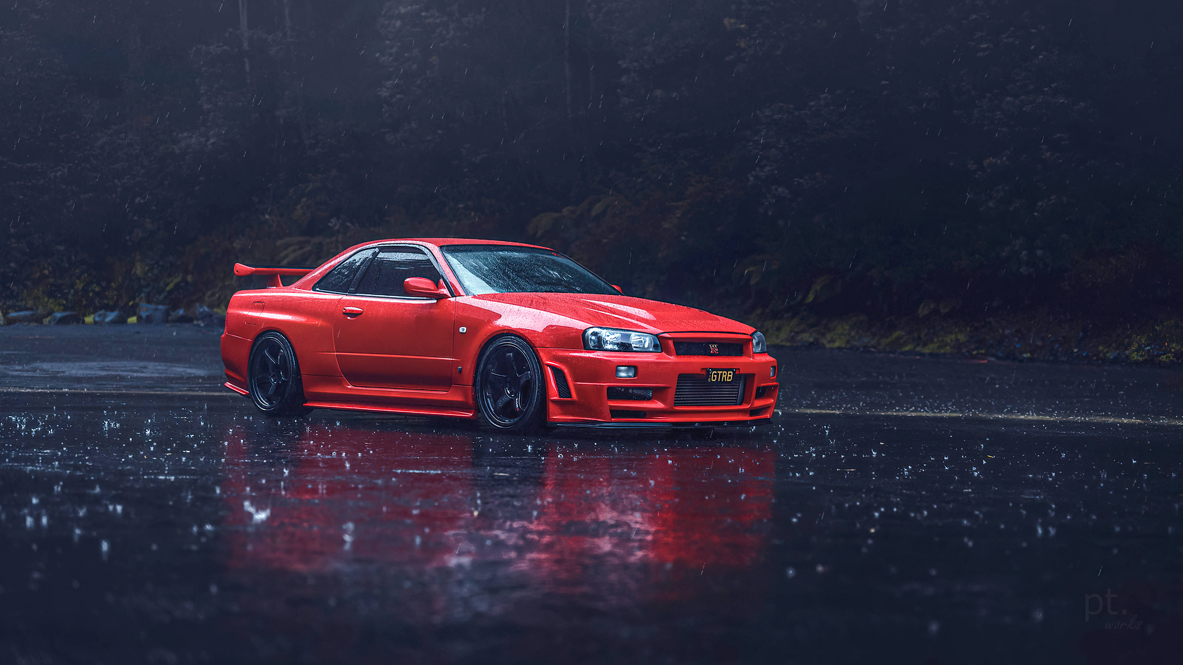 Nissan Skyline GTR R34 в дождливую погоду Обои