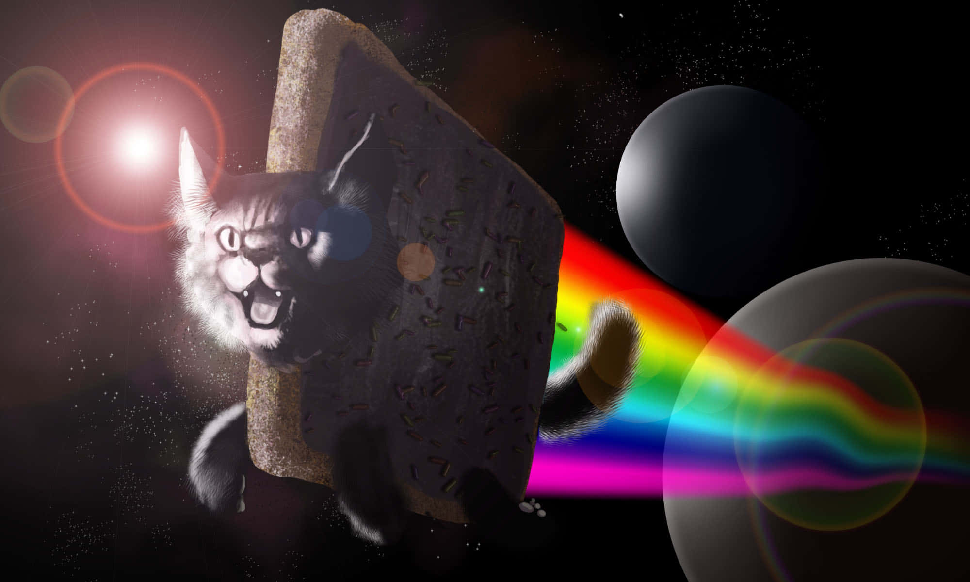 Летающий Nyan Cat на ноутбуке Обои