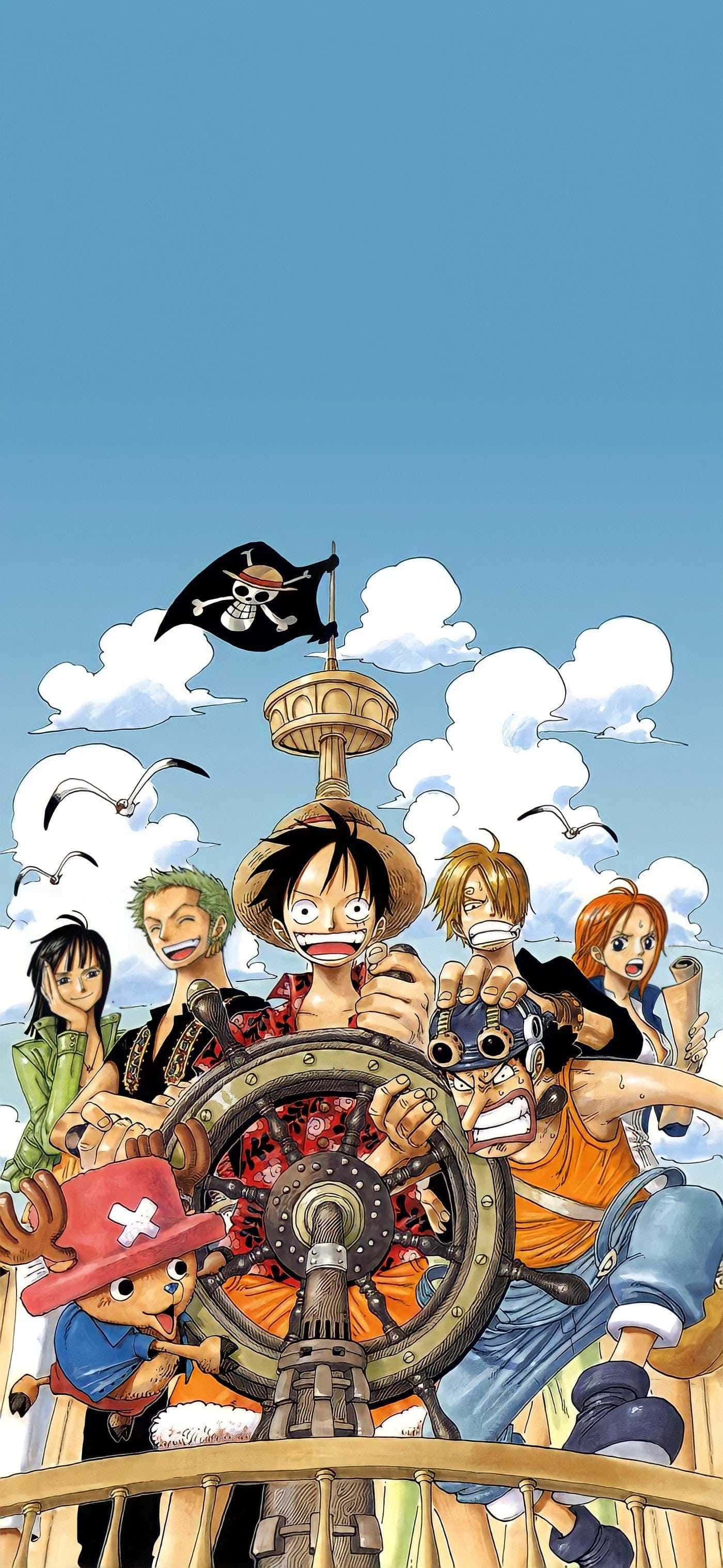 Персонажи One Piece на пиратском корабле Обои