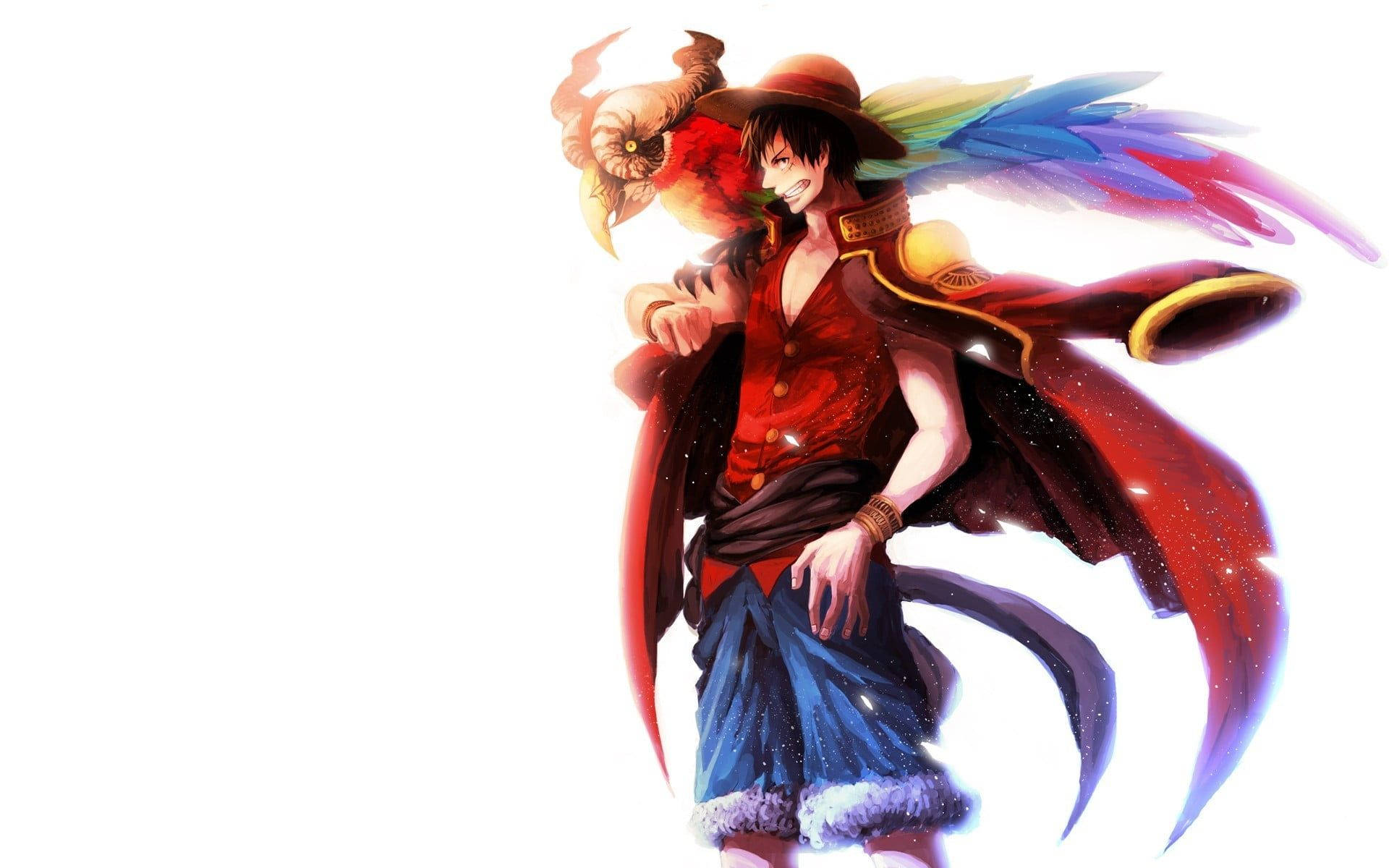 Люффи и попугай One Piece для рабочего стола Обои