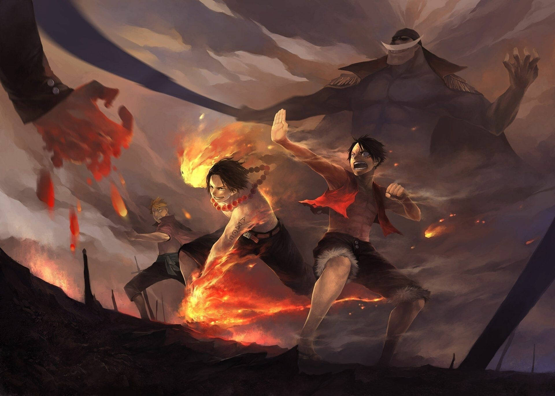 One Piece Обои на рабочий стол Луффи Эйс Сабо Битва Обои