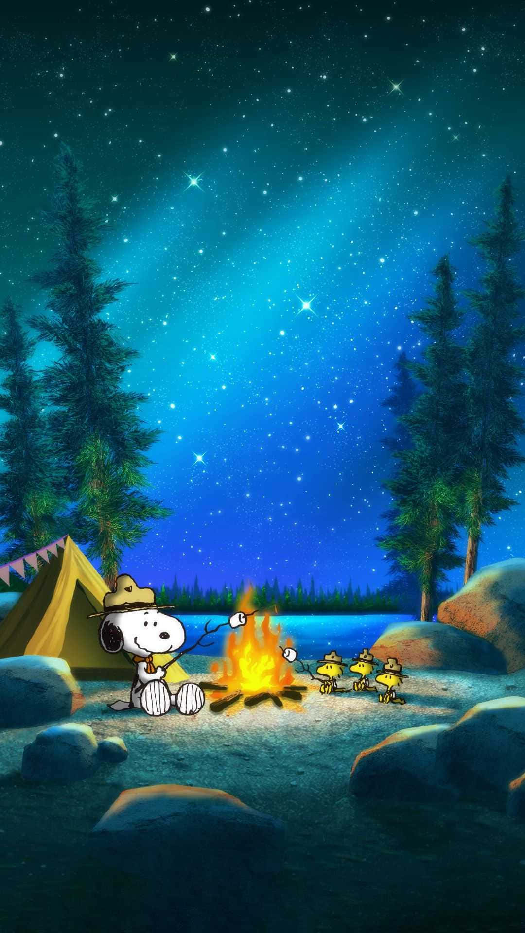 Снупи у костра Рождество Peanuts Обои