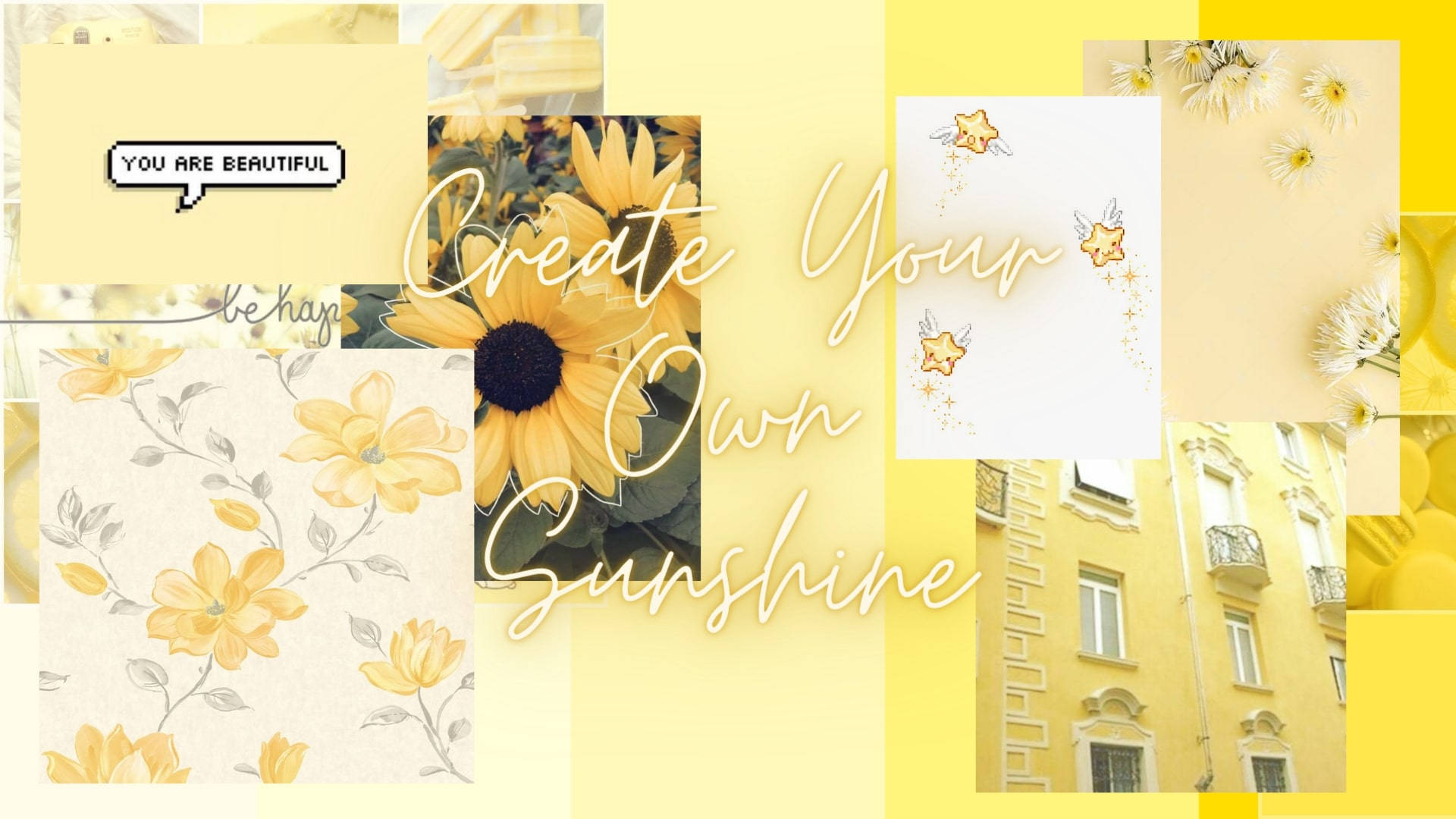 Желтый коллаж Pinterest для ноутбука Обои
