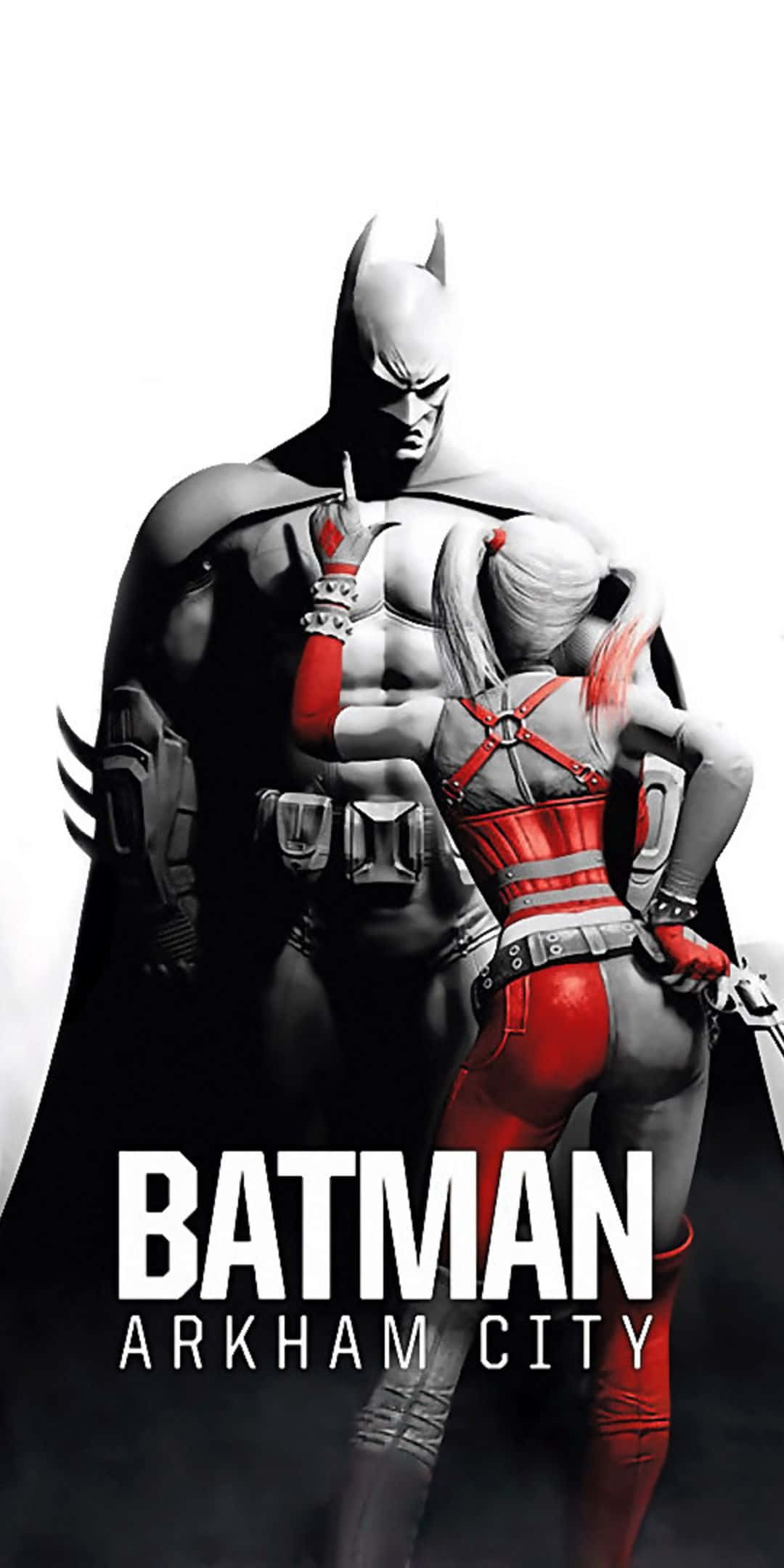 Pixel 3 Batman Arkham City черно-белый фон с красным акцентом Обои