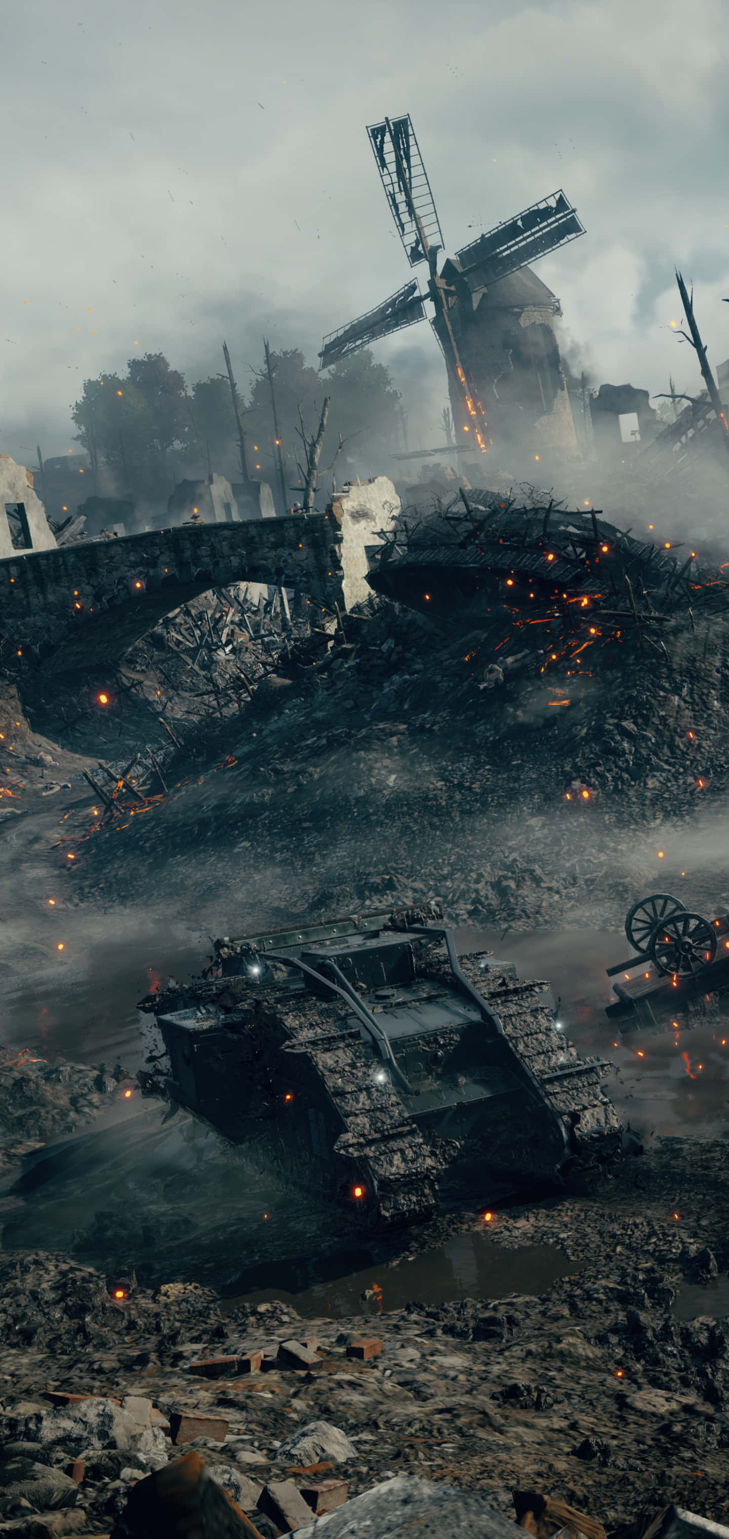 Пиксельный 3xl фон Battlefield 1 Танк в дымной обстановке Обои
