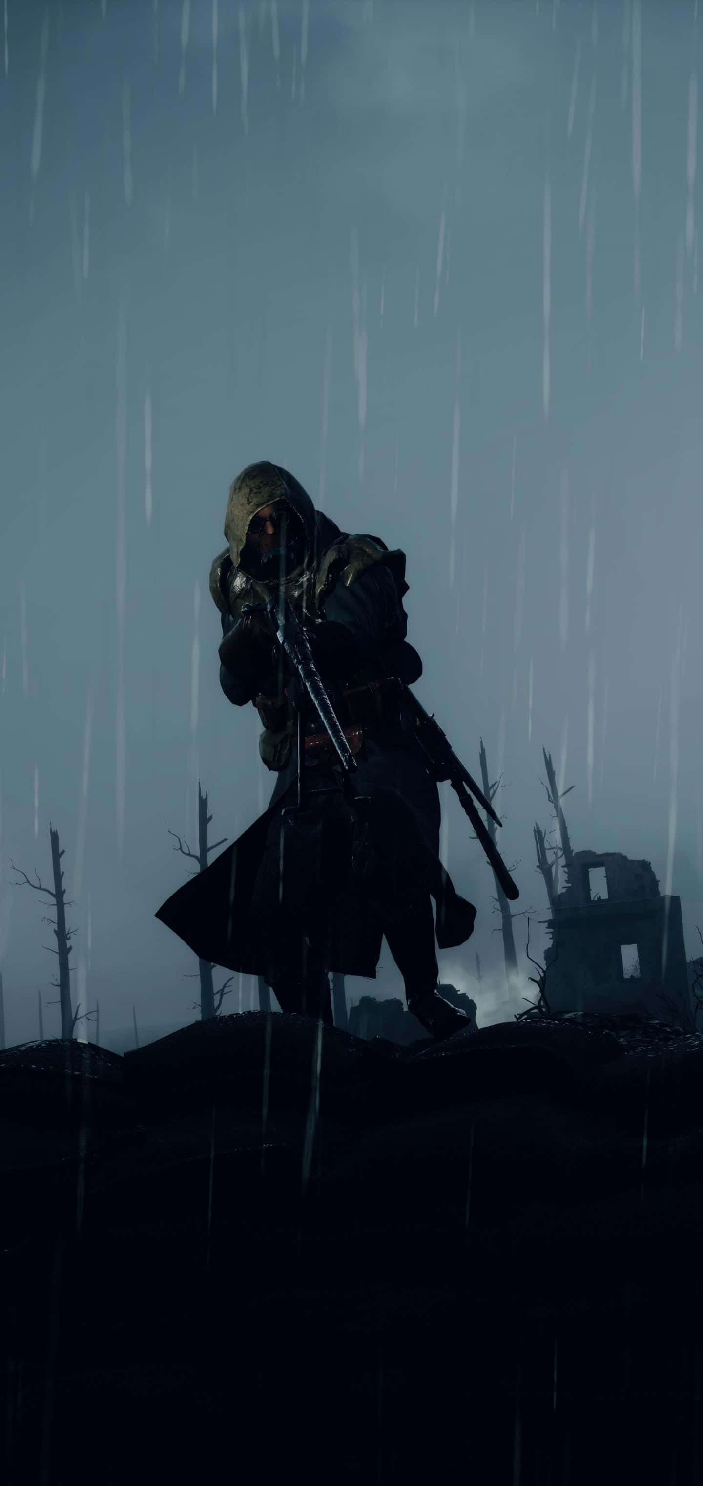 Пиксельный 3xl фон Battlefield 1 Солдат в капюшоне под дождем Обои