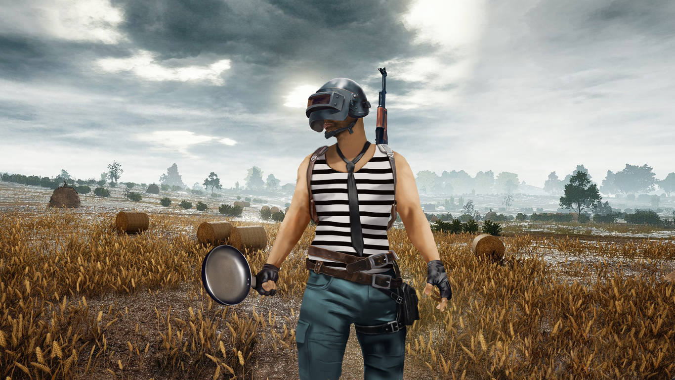 Виктор в PUBG с сковородой 1366x768 Обои