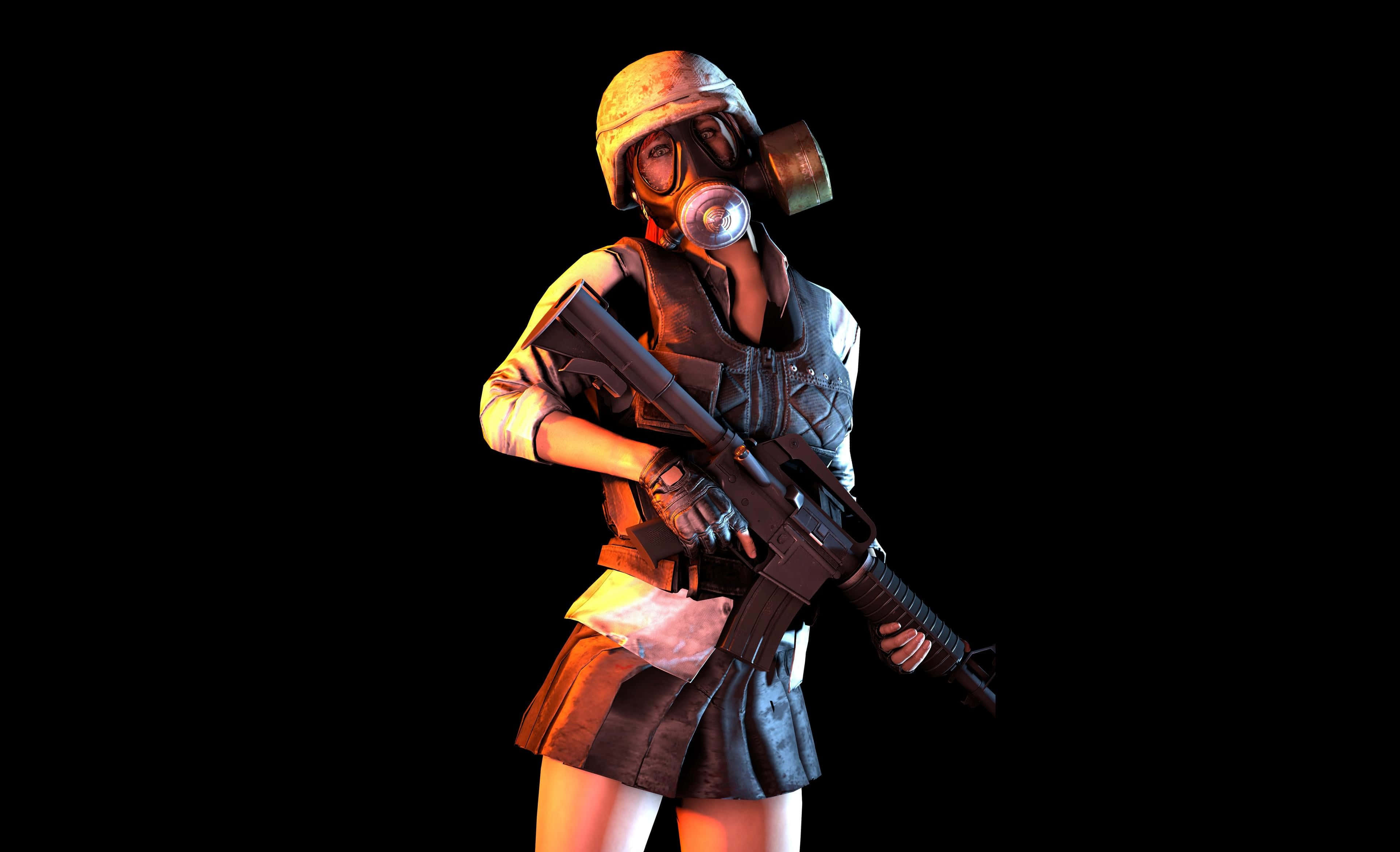 Девушка-персонаж PUBG в противогазе Обои