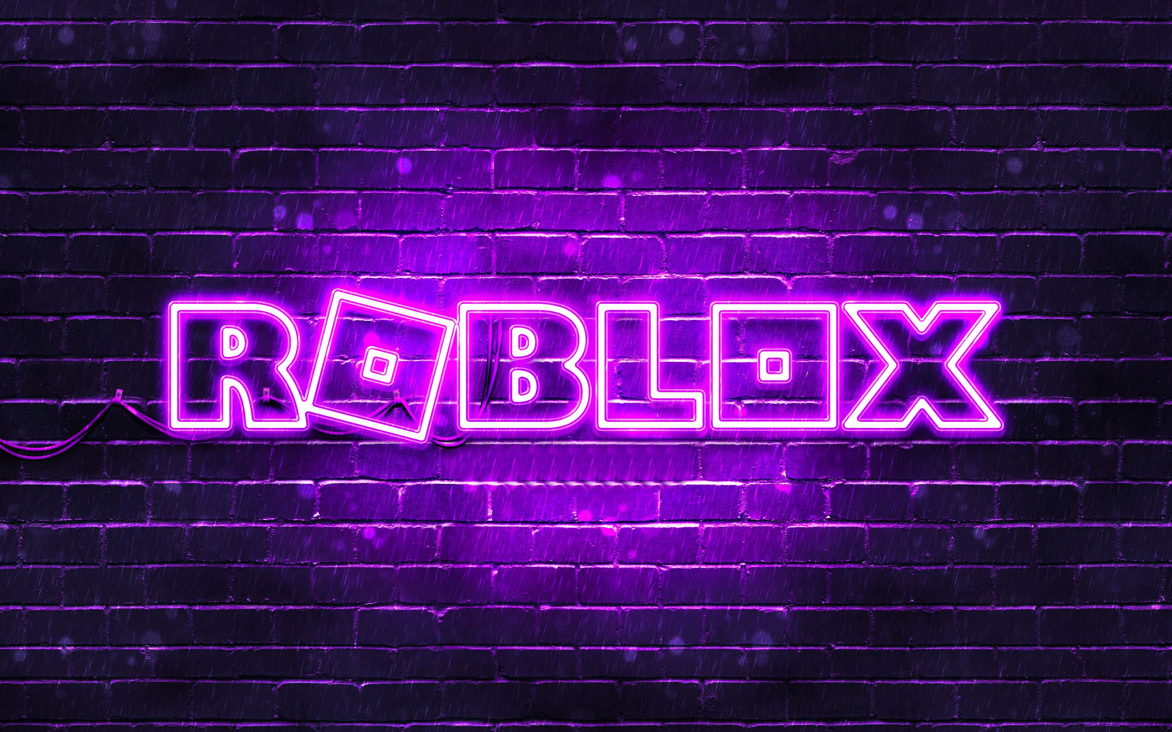 Фиолетовый неоновый логотип Roblox Обои