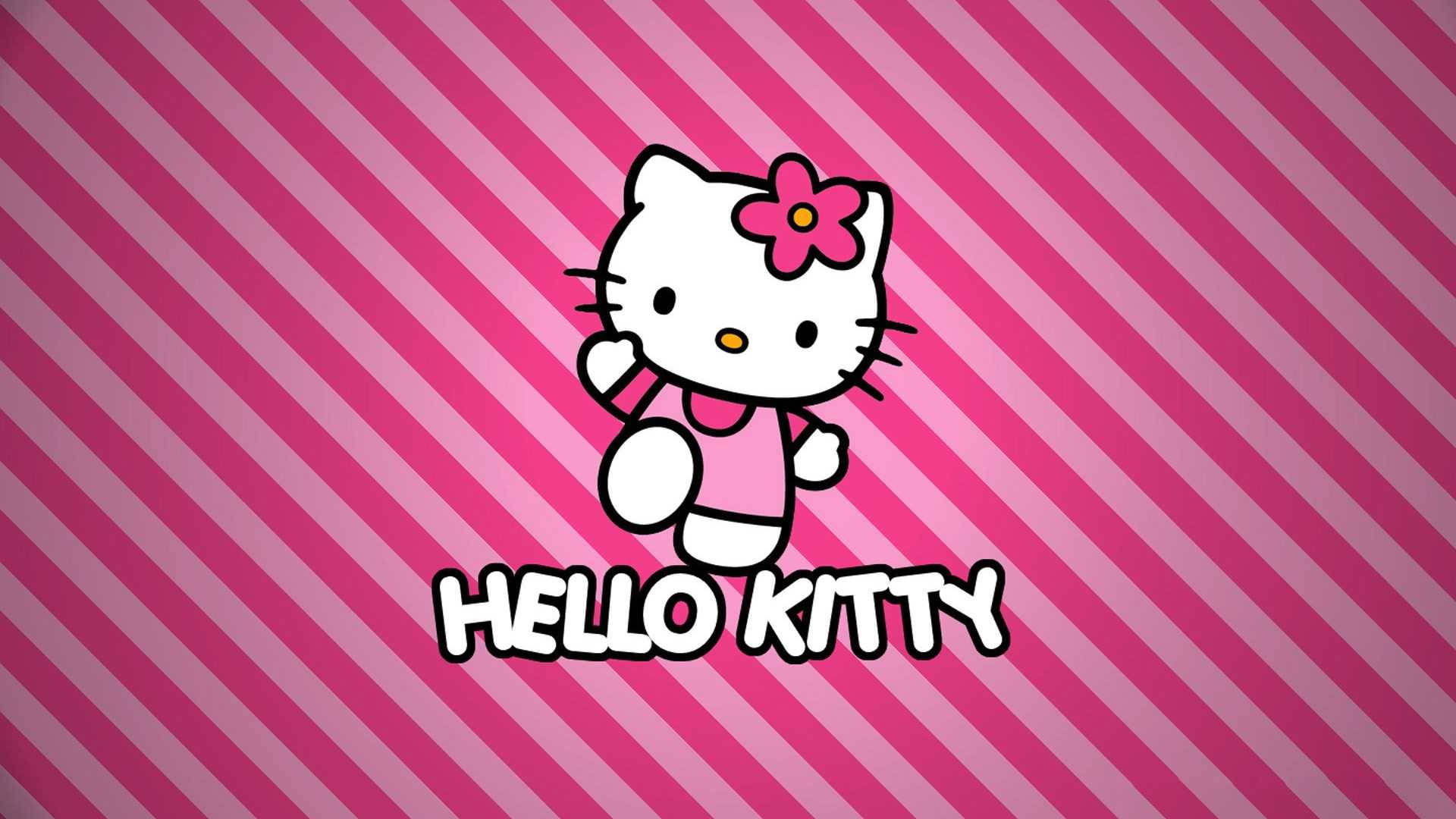Рабочий стол Sanrio: розовый фон в полоску с Hello Kitty Обои