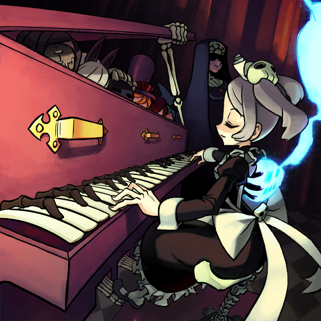 Skullgirls Кровавая Мари играет на пианино Обои