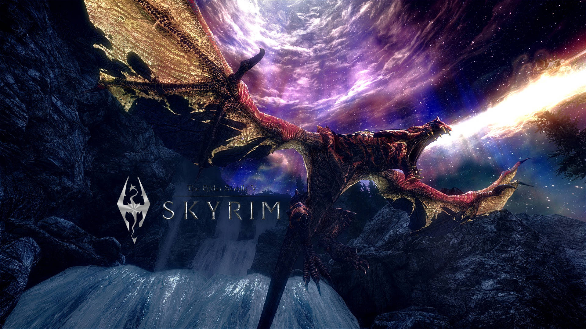 Skyrim 4K Дракон, извергающий огонь Обои