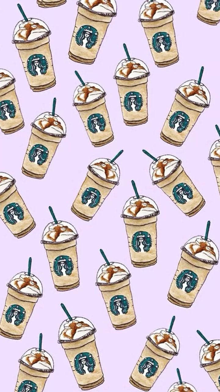 Милый узор с напитком Starbucks Карамель Обои